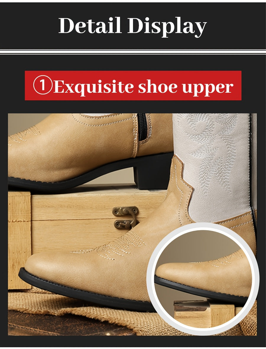 [Father's Day, Cowboy Boots] Father's Day Gift | Men's Retro Western Cowboy Boots | Embroidered Tall Chelsea Boots