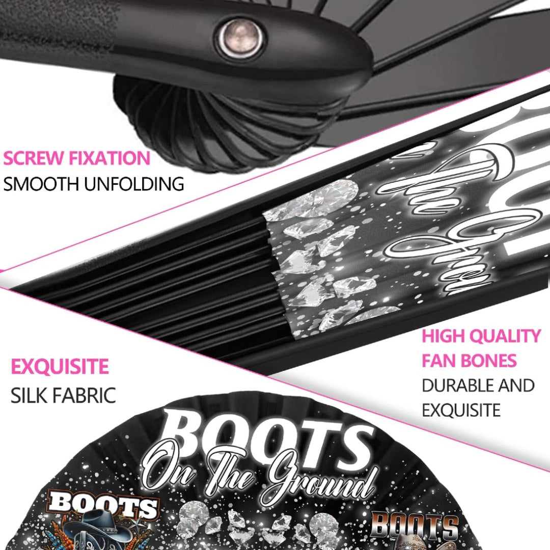 1/2pcs 13inch Boots On The Ground Hand Fan, Where Them Fans At Folding Fans, Clapping Clacking Fans For Line Dancing Unique Oriainal Pattern For Party Props Perfect Gifts For Line Dance Lover.Clack Fan For Popping Fans, Cowgi