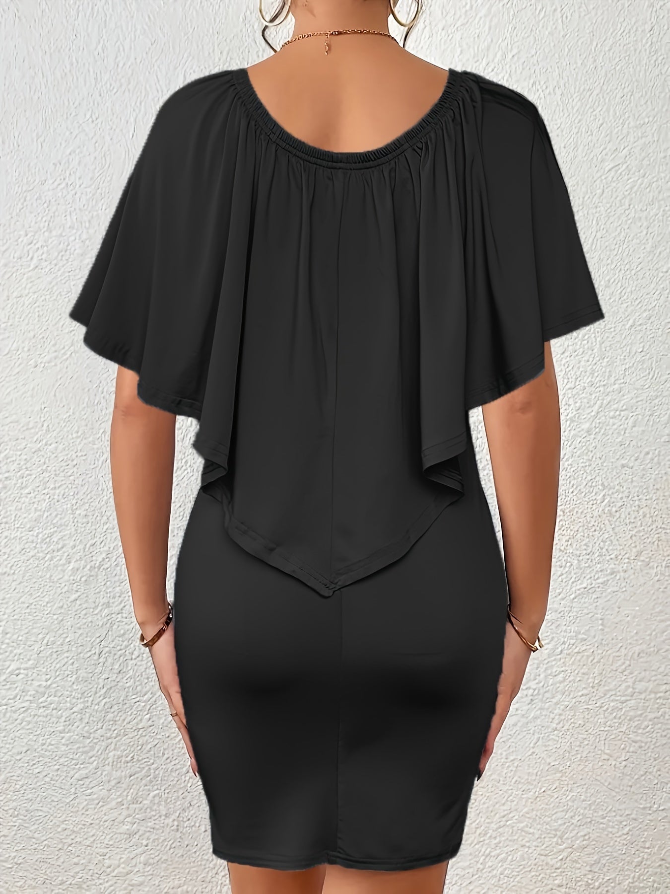 Solid Color Bodycon Cape Dress, Casual Slim Mini Dress For Spring & Summer, Women'S Clothing