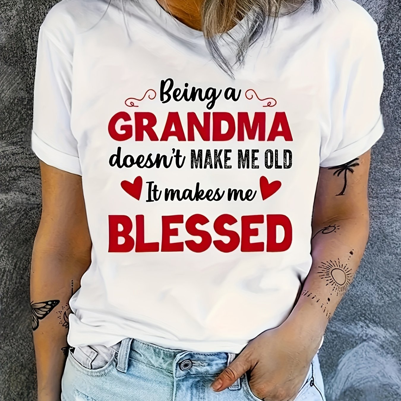 Women's T-Shirt | 'Being a Grandma Makes Me Blessed' Print | Casual Round Neck, Short Sleeve | Breathable & Machine Washable | Ideal for Spring/Summer | Elegant Party Essential, Grandma Shirt