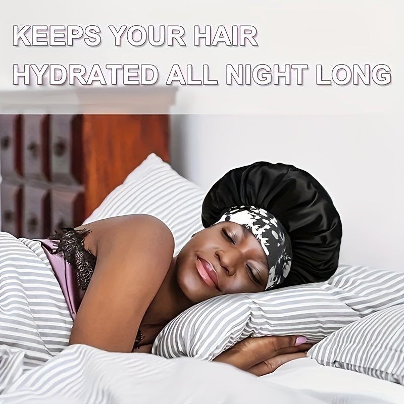 3pcs Satin Sleep Caps for Women - Breathable High-Density Hair Caps with Floral, Solid & Leafy Designs, Soft Elastic Edges for Chemotherapy, Night Hair Care & All-Season Use, Hair Bonnet for Sleeping, Elegant Sleepwear