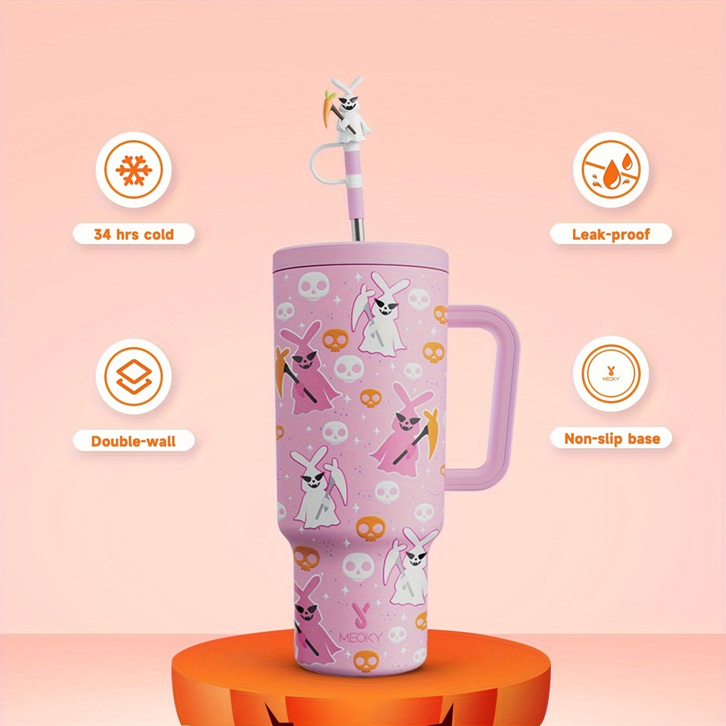 Meoky 1pc, Tumbler With Lid And Straw, 40oz Stainless Steel Insulated Water Bottle With Handle, Gift Drinking Cups, Keeps Cold For 24 Hours Or Hot For 10 Hours, Portable Suitable For Outdoor Camping, Hiking, Driving, Car Trav