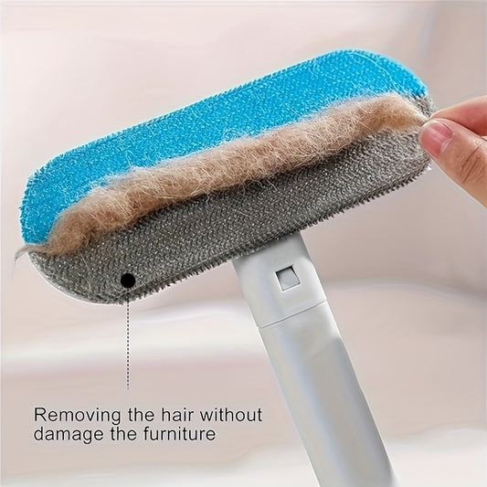 Dual-Action Pet Hair Removal Brush - Washable & Reusable, Ideal for Dog Fur on Carpets & Sofas, Easy Clean Tool with Blue & Gray Bristles, Durable Plastic Handle, Pet Hair Remover Tool