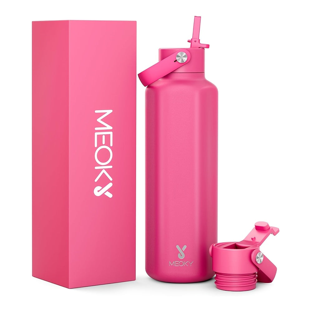Meoky 24oz Hexagonal Insulated Stainless Steel Water Bottle - Leakproof, BPA-Free, Keeps Drinks Cold for 24 Hours, with Lid & Spout, Portable with Handle - Ideal for Sports, Fitness, Hiking, Driving - Great Thanksgiving & Chr