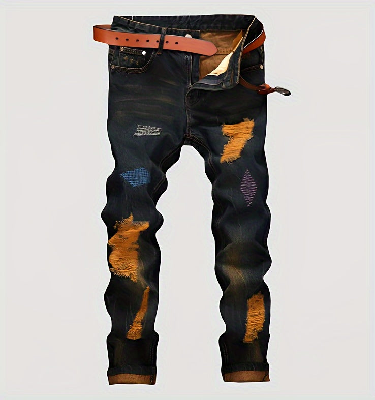 European And American Personalities Make Old Straight Retro Tide Pants Men'S Ripped Jeans