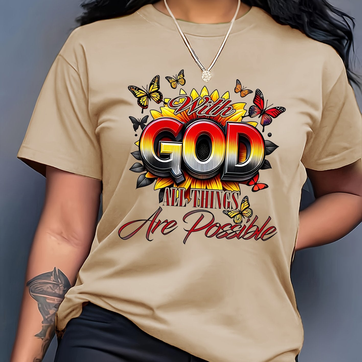 [GOD Print] Women's Short Sleeve T-Shirt | 100% Polyester | Machine Washable | Casual Top for Women