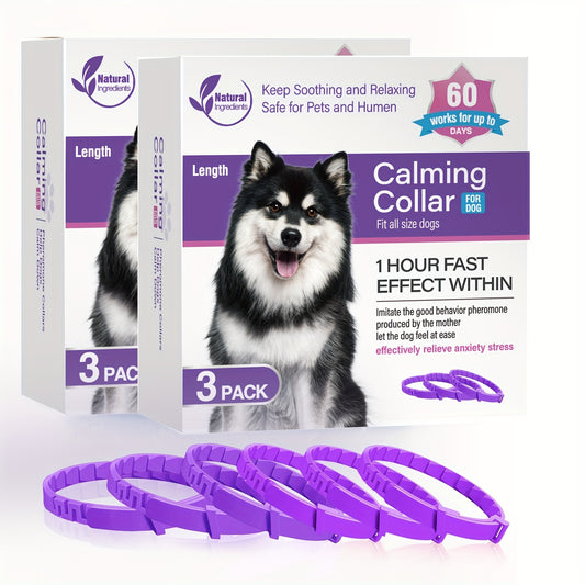 [6pcs Calming Collar] 6pcs Adjustable Silicone Calming Collar for Dogs, 25" Pheromone Infused Necklace | Soothing Pet Relaxation Aid for Anxiety, Durable & Easy to Clean, Slow Feeding Alternative