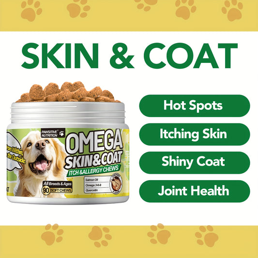 Daily Omega 3-6-9 for All Dogs|Dog Omega Supplement|Light Beige And Coat Supplement|Light Beige Allergy, Itch, Hot Spots |Heathy & Glossy Coat|Joints, Brain & Heart Health| 90 Chews, Chicken Flavor
