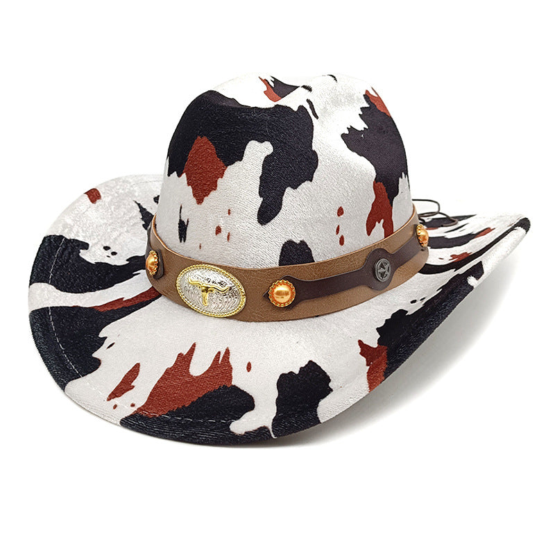 Leopard Print Western Cowboy Hat with Detachable Heart-Shaped Decorative Band - Lightweight Felt Material, Adjustable Drawstring Closure, Black & Brown Animal Print Design for Outdoor, Christmas, Thanksgiving, Kwanzaa - Unise