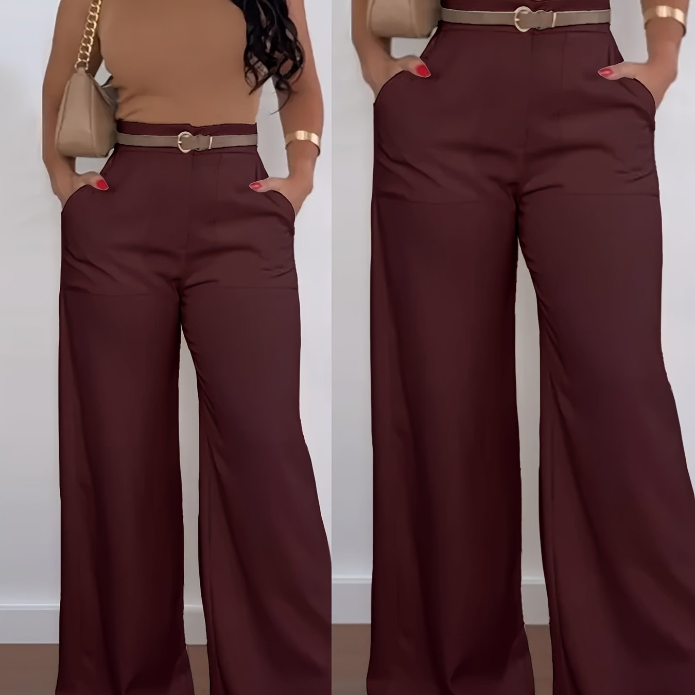 [Women's Wide-Leg Pants] Comfort Fit Women's High-Waist Wide-Leg Casual Pants | Polyester, Machine Washable, Versatile Fashion | Wideleg Pants, Vibrant Look, Black