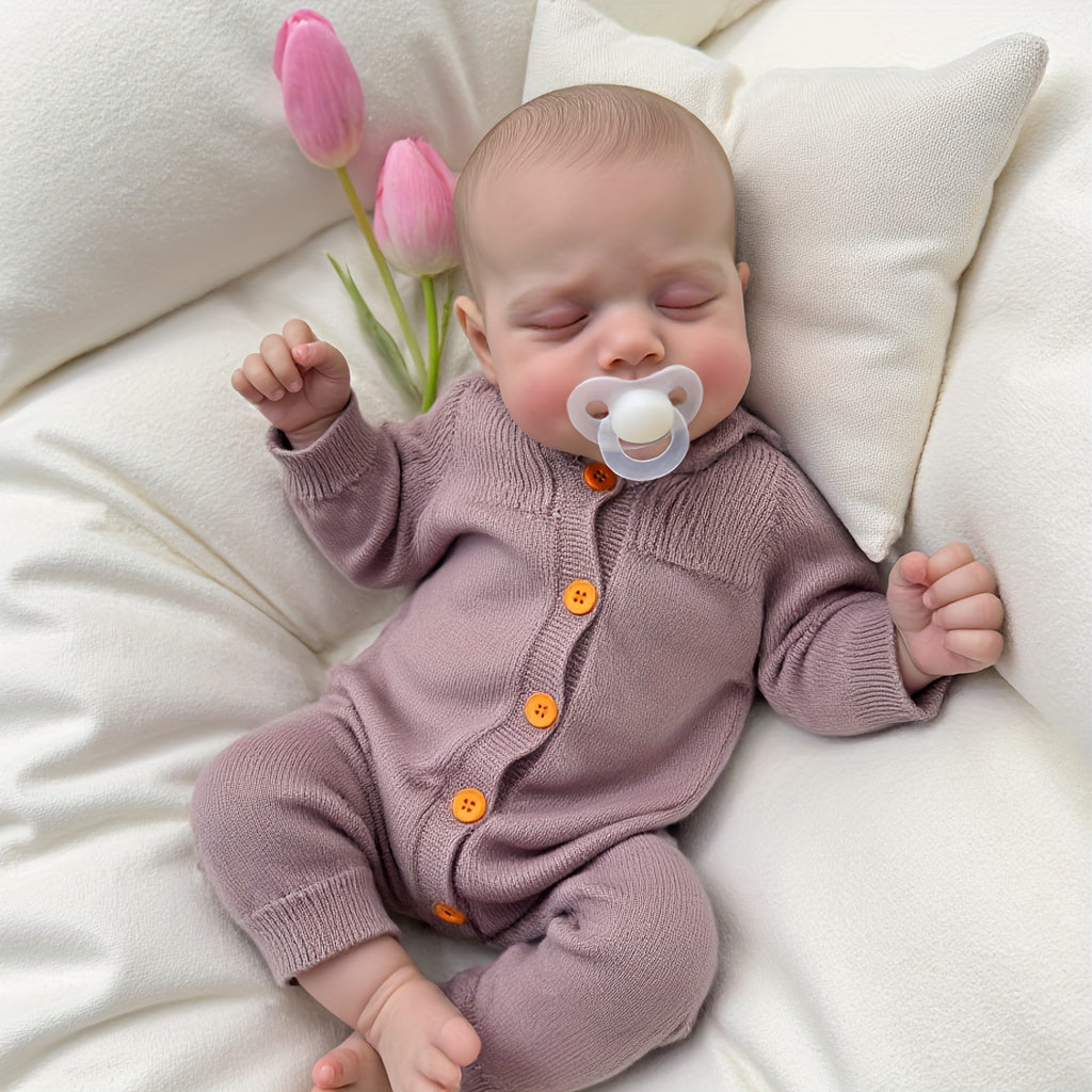 [Lifelike Vinyl Baby Doll] Lifelike 19-inch Vinyl Baby Doll, Soft Fabric Body, Sleeping Eyes, Detailed Hair, Realistic Baby Features, Comes with Pacifier And Bottle, Great for Birthday Or Christmas Gift, Cute And Collectible