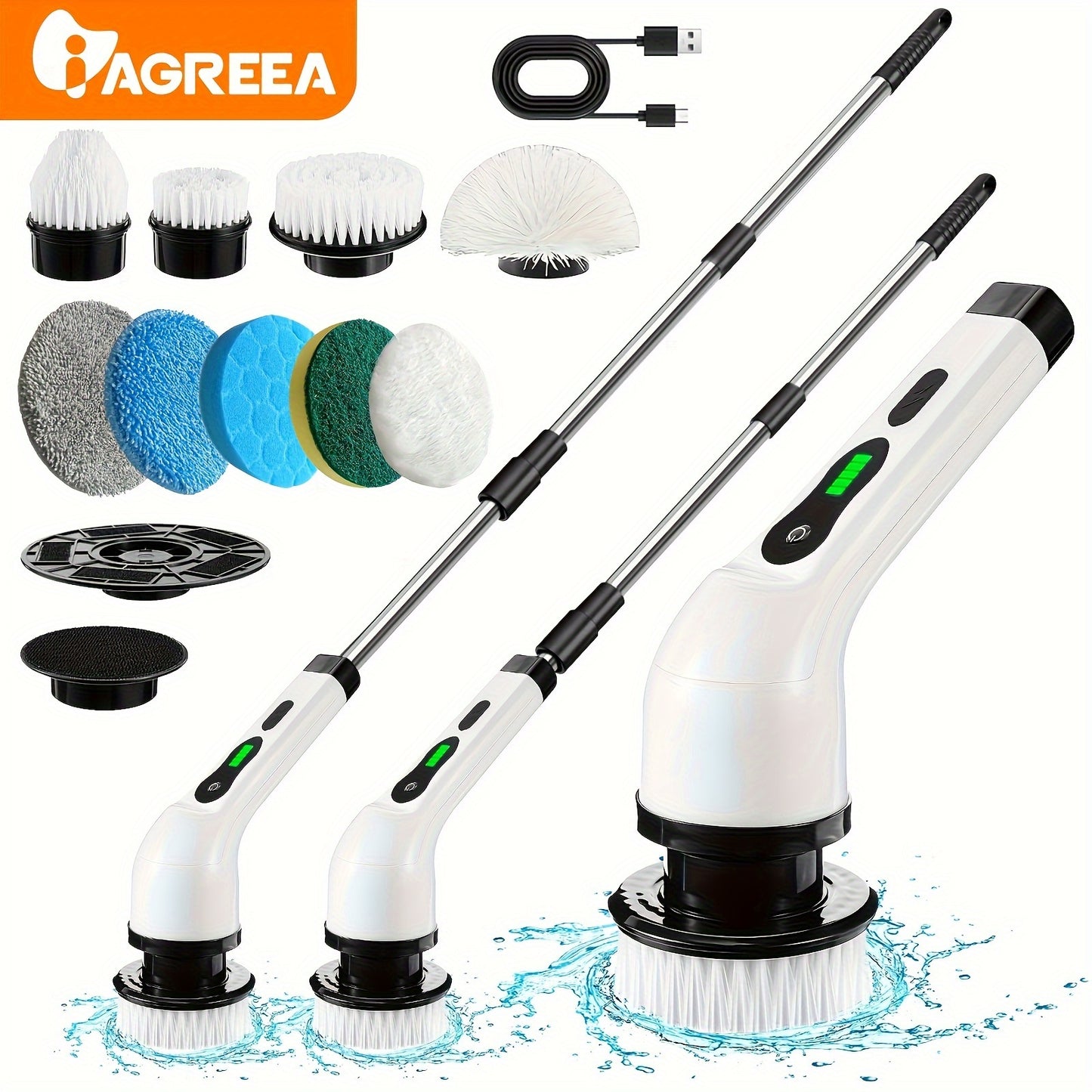 [Cordless Rotating Cleaner] Cordless Electric Rotating Cleaner - 8 Interchangeable Brush Heads, Adjustable Extended Handle, Two Cleaning Speeds - For 360-Degree Wireless Cleaning of Bathrooms, Bathtubs, Showers, Car Windows,