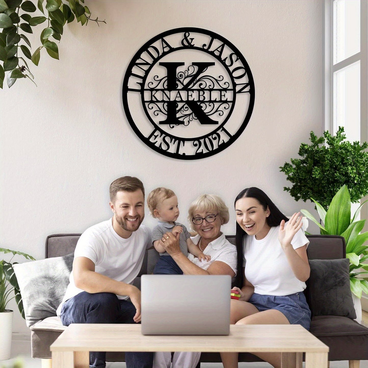 [Personalized Metal Wall Plaque] Personalized Family Name & Year Metal Wall Plaque - Custom Initials and Establishment Date Engraving - Heavy-Duty Rustproof Metal Decor - No Wiring Needed - Elegant Home Office, Living Room, B