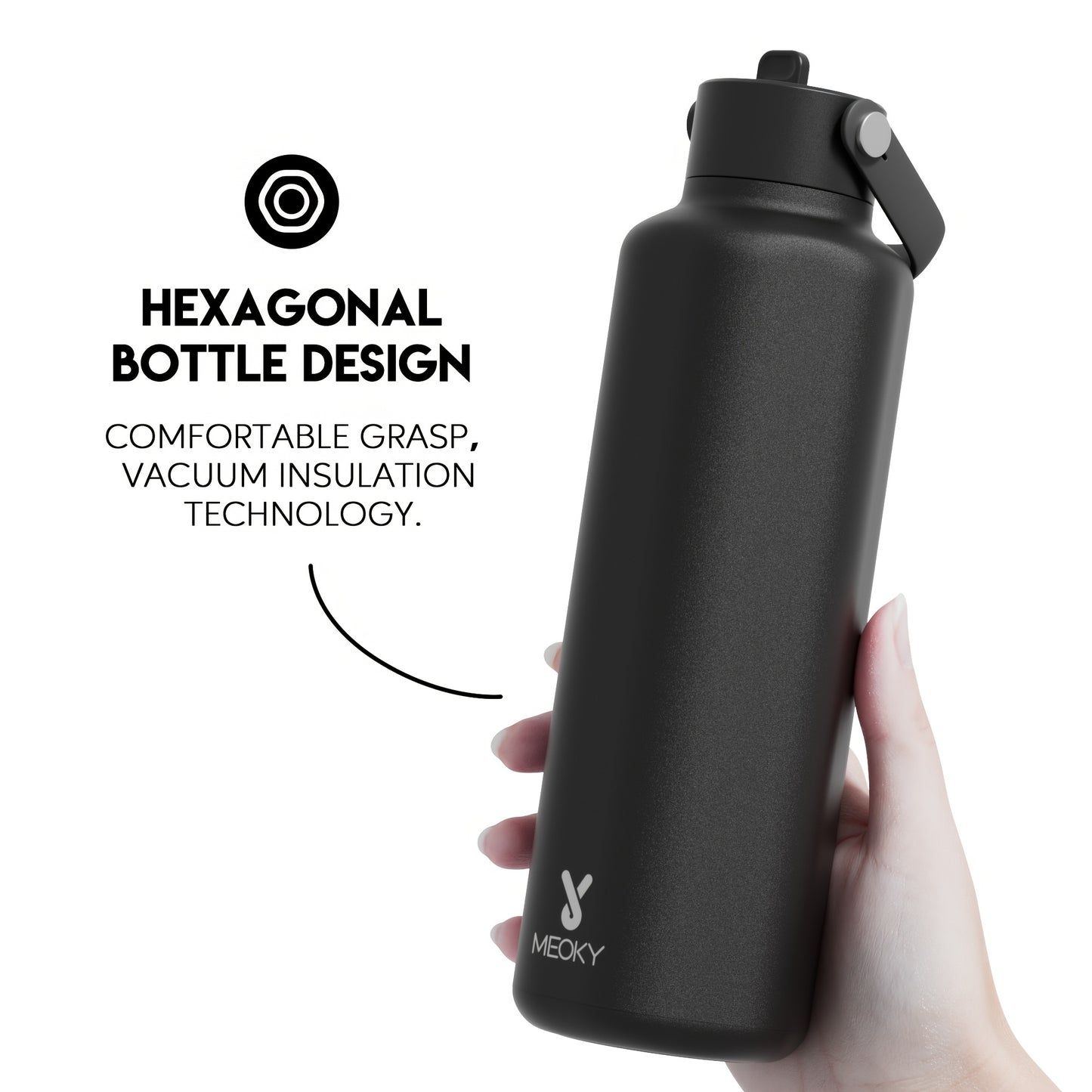 Meoky 24oz Hexagonal Insulated Stainless Steel Water Bottle - Leakproof, BPA-Free, Keeps Drinks Cold for 24 Hours, with Lid & Spout, Portable with Handle - Ideal for Sports, Fitness, Hiking, Driving - Great Thanksgiving & Chr