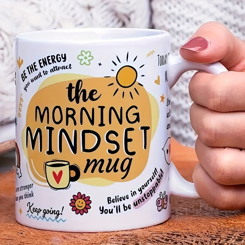 1pc 11oz Inspirational Ceramic Coffee Mug with Positive Mindset Quotes - Reusable Dishwasher Safe Motivational Mug for Hot & Cold Drinks, Vibrant Sunrise & Floral Design, Perfect Gift for Birthdays, Holidays, Office & Home Us