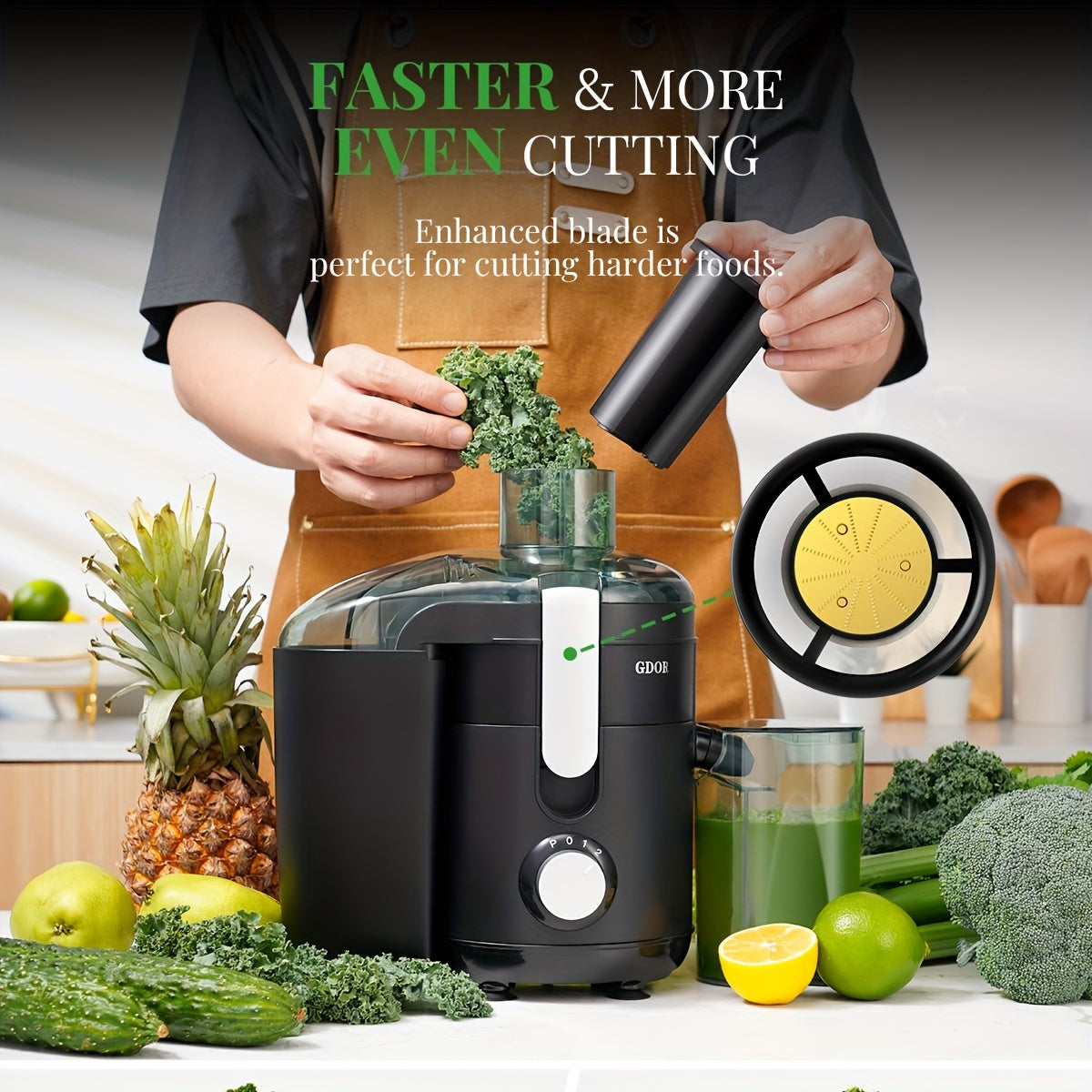 GDOR Electric Juicer, Dual Speeds Centrifugal Extractor Machines for Fruits And Veggies, 2.5" Feed Chute, Anti-Drip, Easy to Clean, Includes Cleaning Brush, BPA-Free, Black.