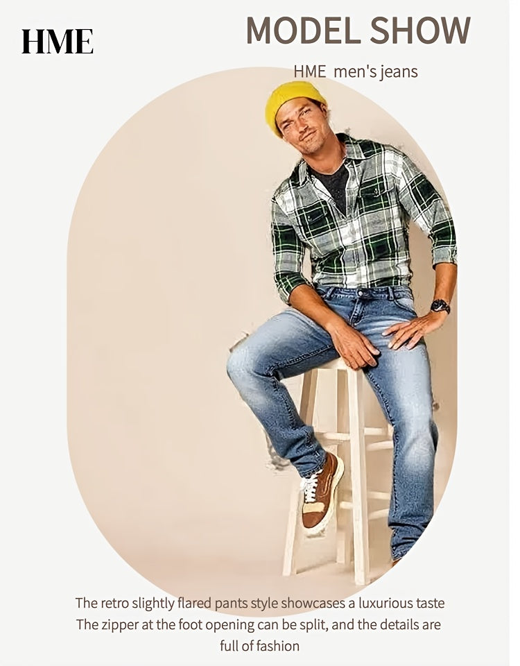 HME Men's Stretch Jeans - Skinny Fit Stretch Denim Pants with Mid-Rise Straight Leg, Vintage Washed Blue Jeans, Machine Washable Everyday Casual Pants for All Seasons (Non-See-Through), Allseason Clothing, Timeless Fivepocket