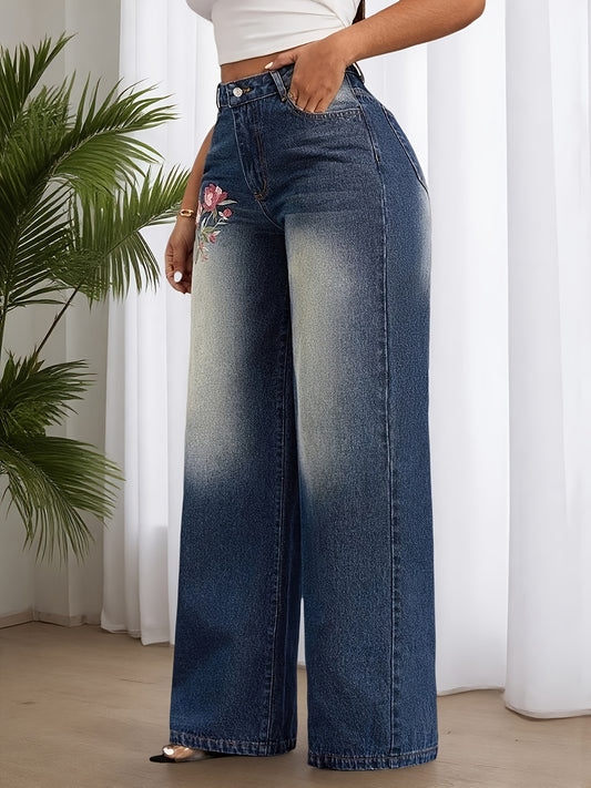 Ladies Retro Wide-leg Pants In Spring And Autumn New High Waist Slim Elastic Casual Straight Jeans Mopping Pants.
