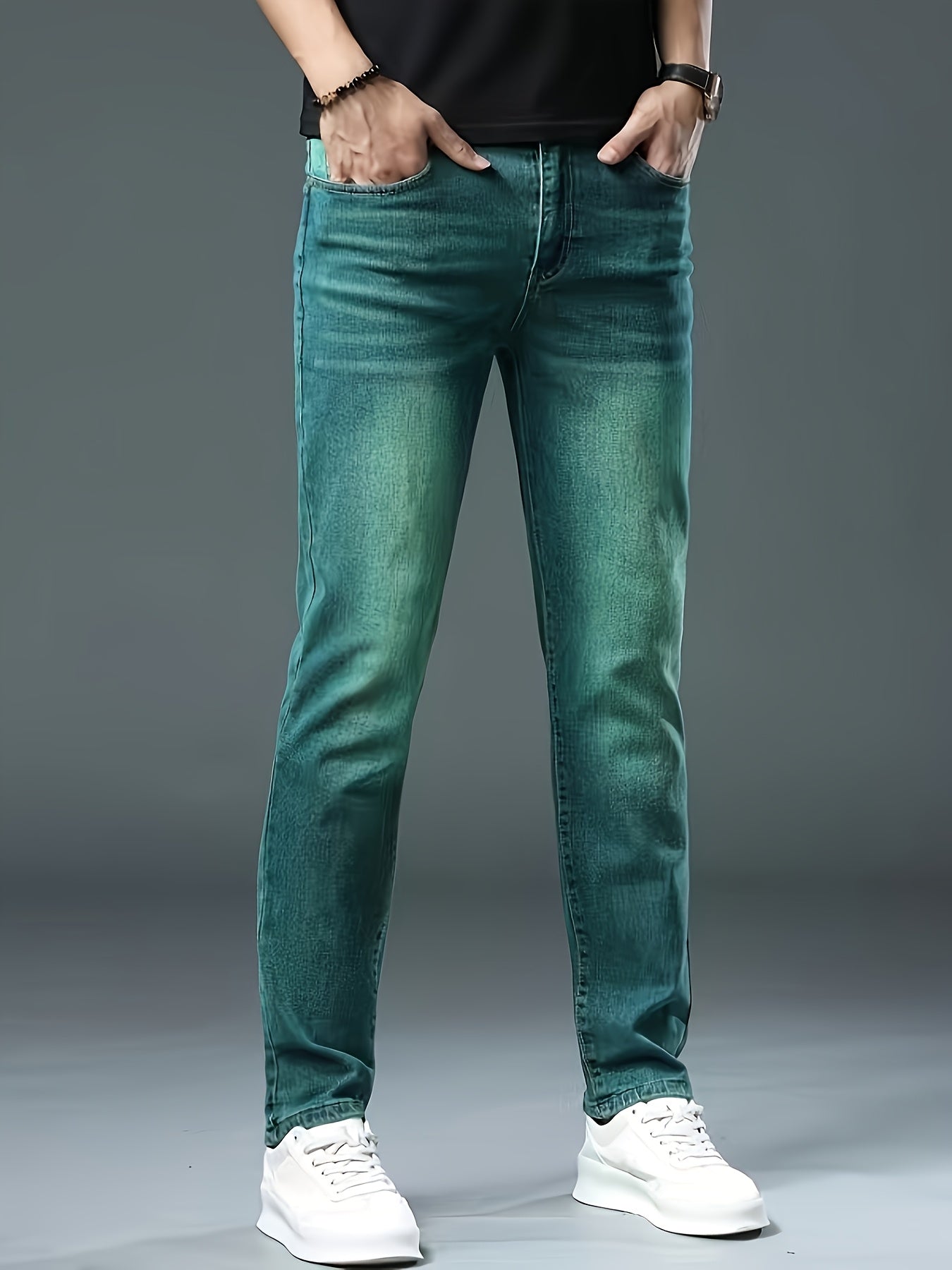 Men'S Jeans, Elastic Simple Jeans, Slim And Green Men'S Clothing, Multi-craft Men'S Pants, Suitable For All Seasons