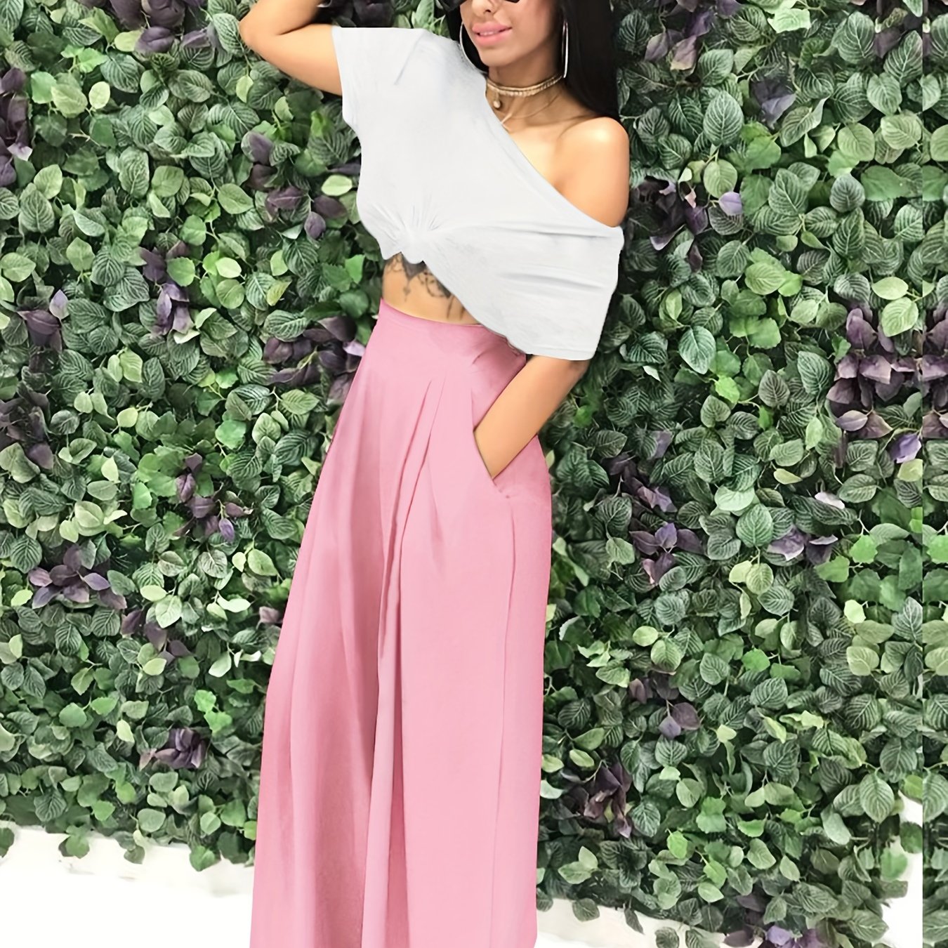 Loose Straight Flare Pants, Casual Pocket High Waist Solid Wide Leg Fashion Comfy Pants, Women's Clothing