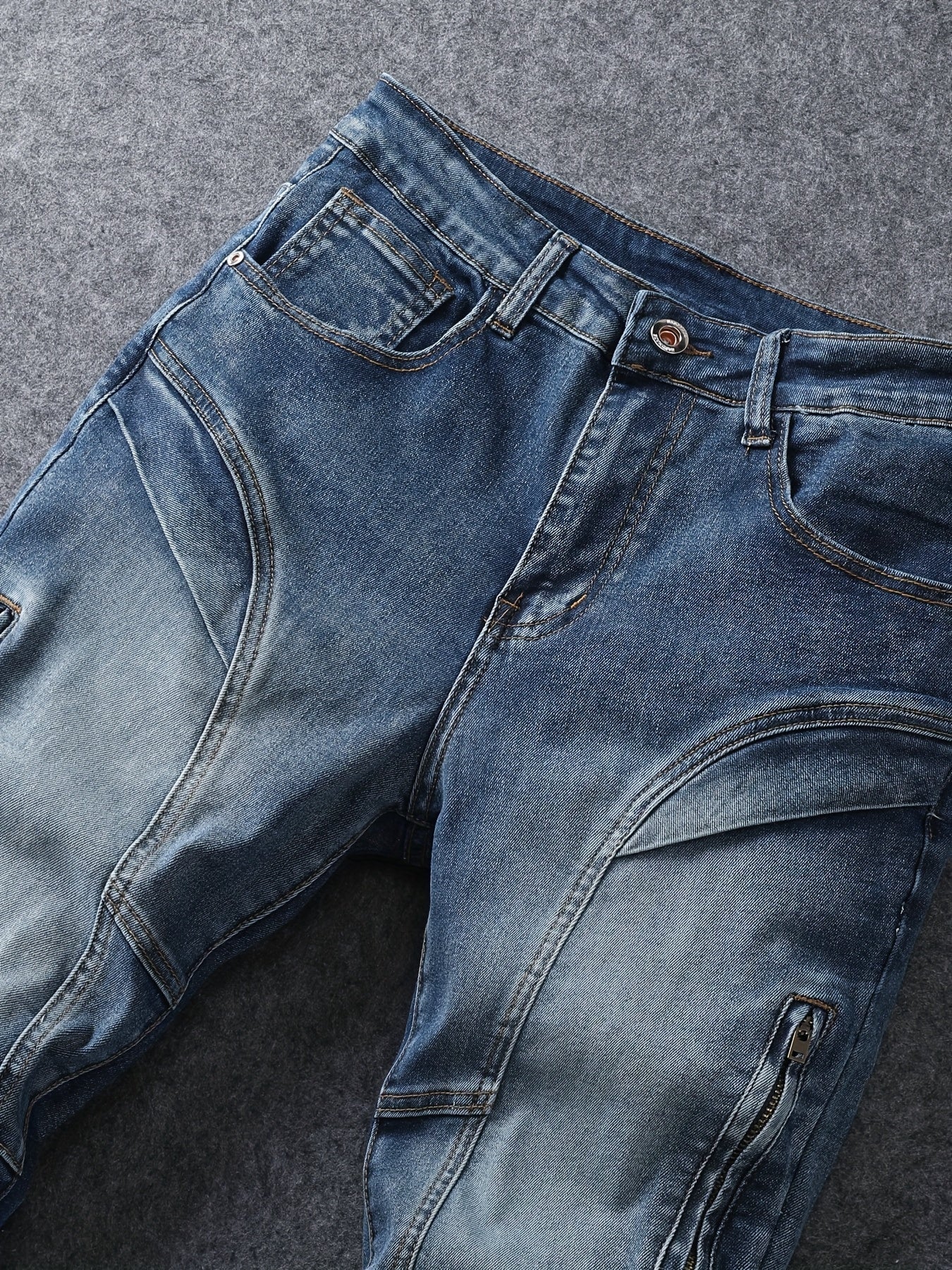 Men's Slim Fit Stretch Jeans - Washed, Bleached, Distressed, Panelled Design, Stylish Workwear, Practical And Wearable, Machine Washable All-season Jeans