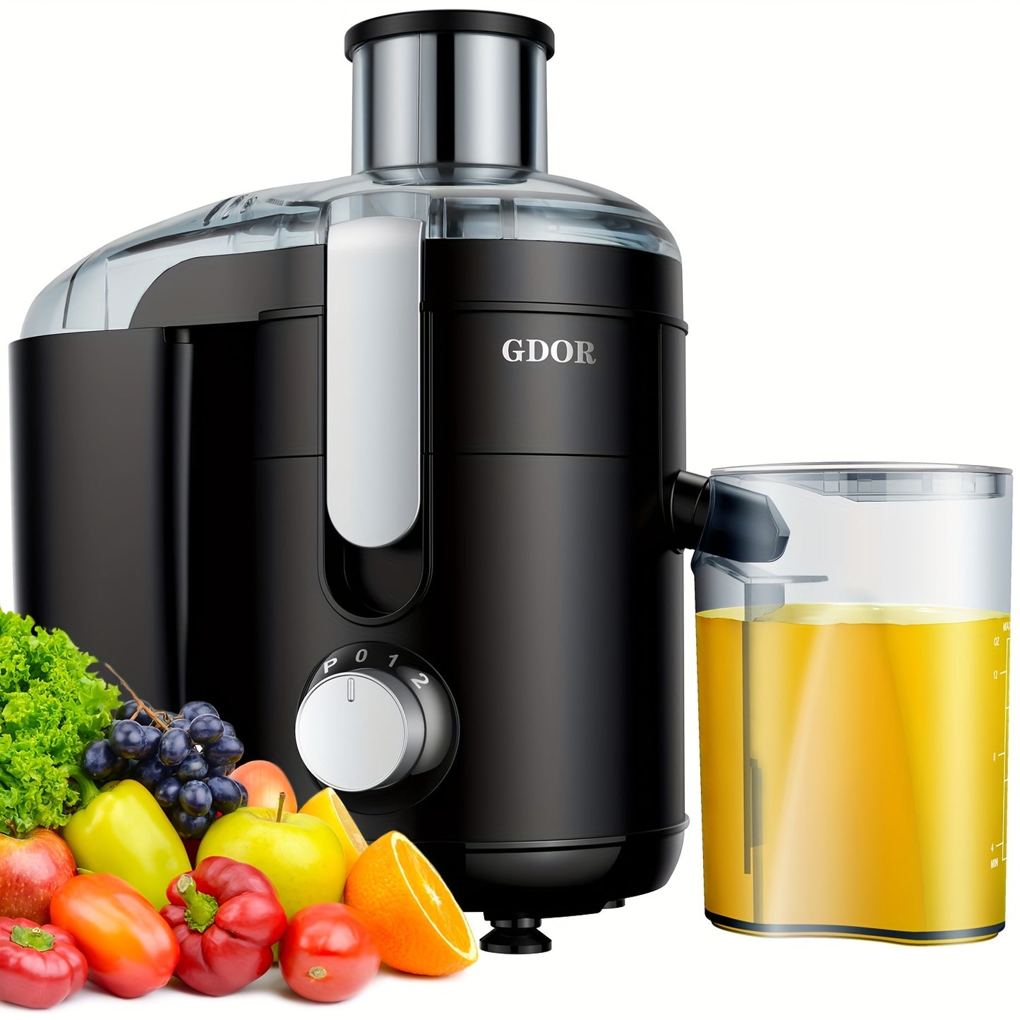 GDOR Electric Juicer, Dual Speeds Centrifugal Extractor Machines for Fruits And Veggies, 2.5" Feed Chute, Anti-Drip, Easy to Clean, Includes Cleaning Brush, BPA-Free, Black.