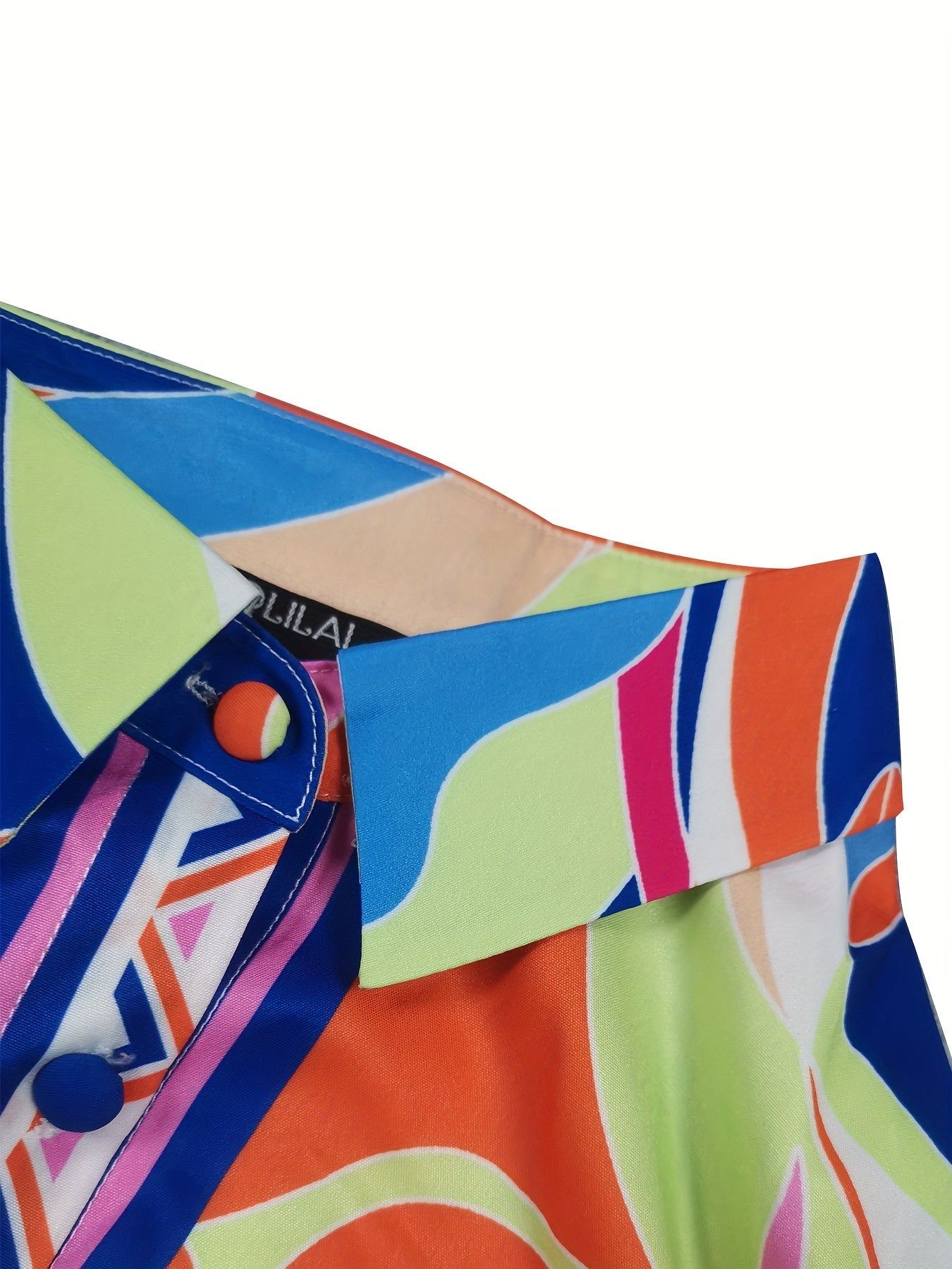 Casual Long Sleeve Abstract Print Button Front Shirt, Women's Collar Clothing