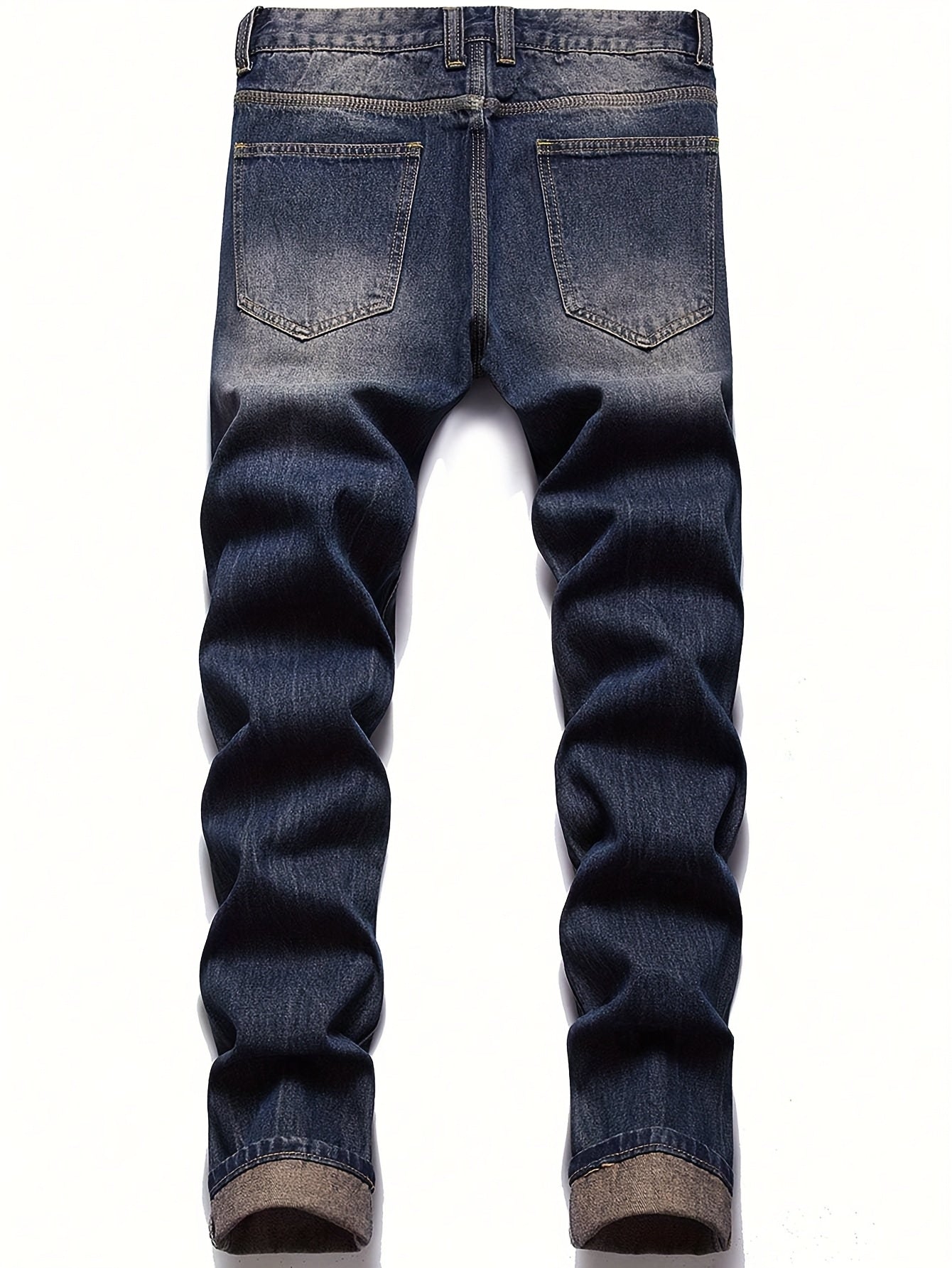 [Trendy Boys' Retro Jeans] Trendy Boys' Retro Washed Blue Jeans | Cartoon Teddy Bear Patch Embroidered Hole Straight Leg Youth Clothing