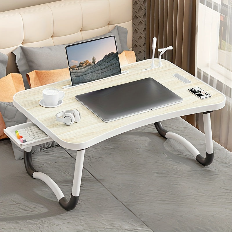 Ultra Large Portable Laptop Bed Table - Multi Functional Tray Holder with Cup Holder And Drawer, USB, Fan, And Light - Perfect for Eating, Reading, And Writing on Beds, Sofas, Floors - Stable, Durable, And Foldable