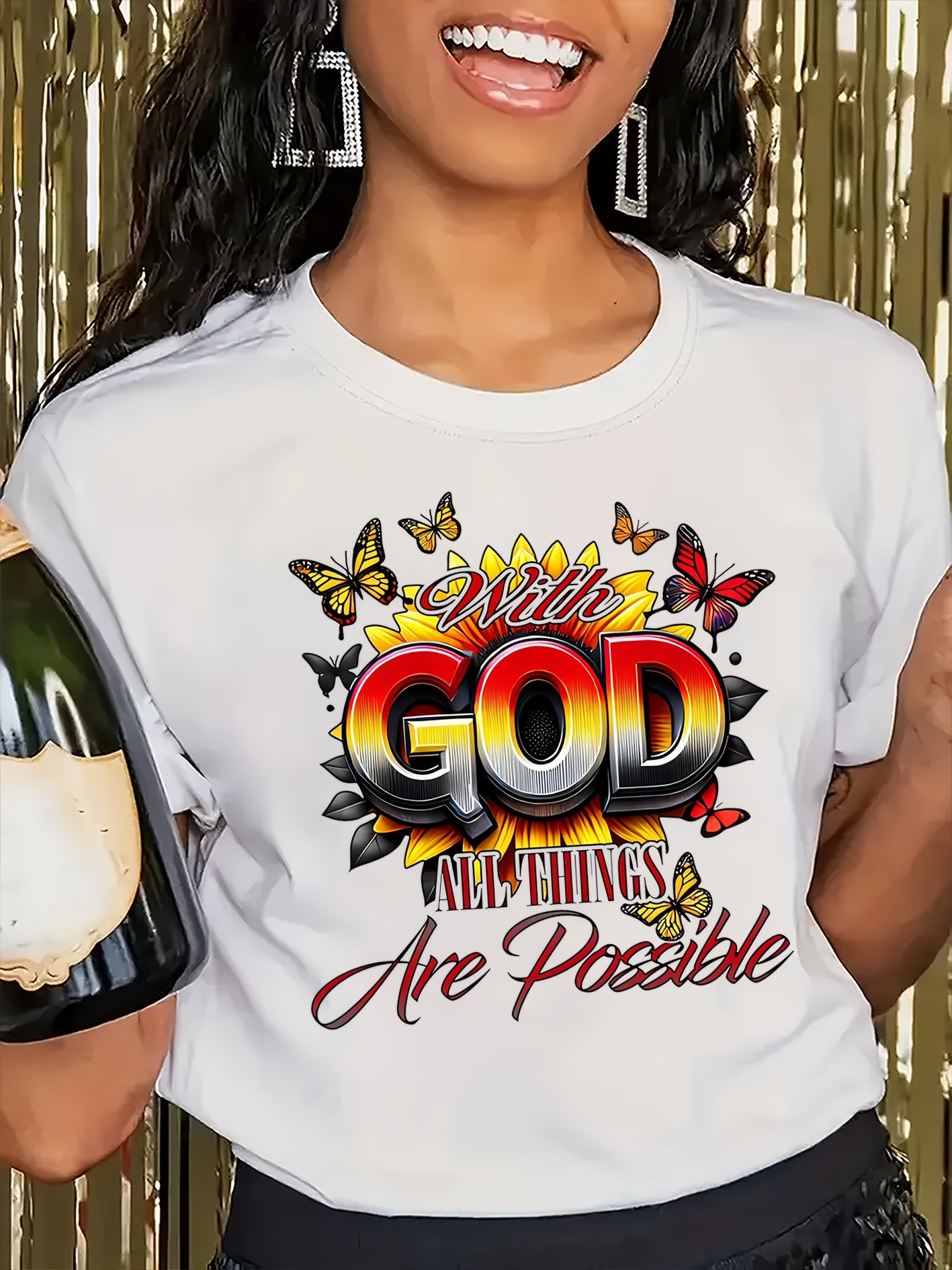 [GOD Print] Women's Short Sleeve T-Shirt | 100% Polyester | Machine Washable | Casual Top for Women