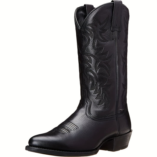 Men's Vintage Western Cowboy Boots - Pointed Toe Slip-On Short Boots with Floral Embroidery & Stitching, Durable & Rubber Sole for All-Season Outdoor, Casual Wear, Outdoor Footwear