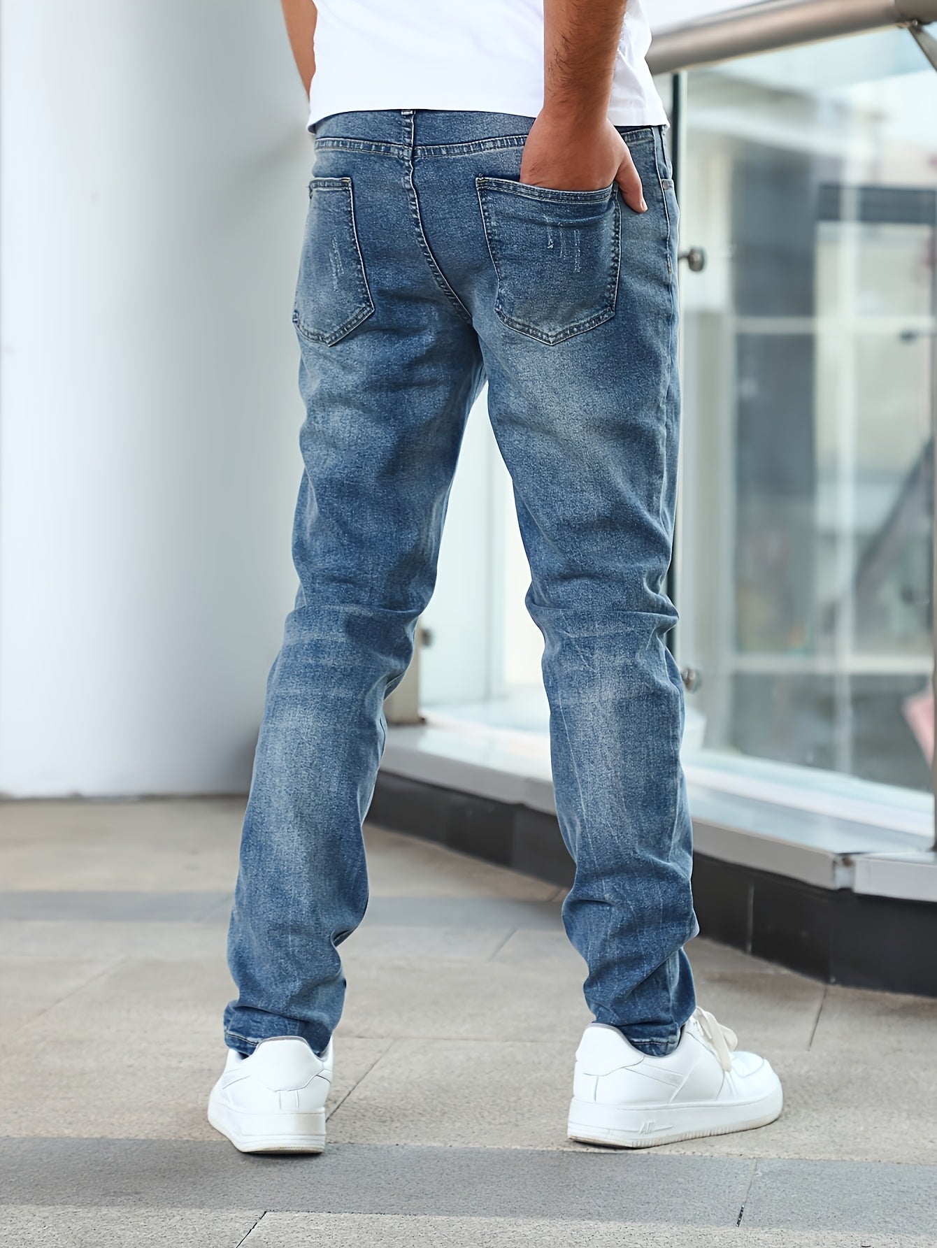 Men'S Jeans Slim Blue Stretch Men'S Simple Casual Small Straight Business Men'S Pants, Suitable For All Seasons