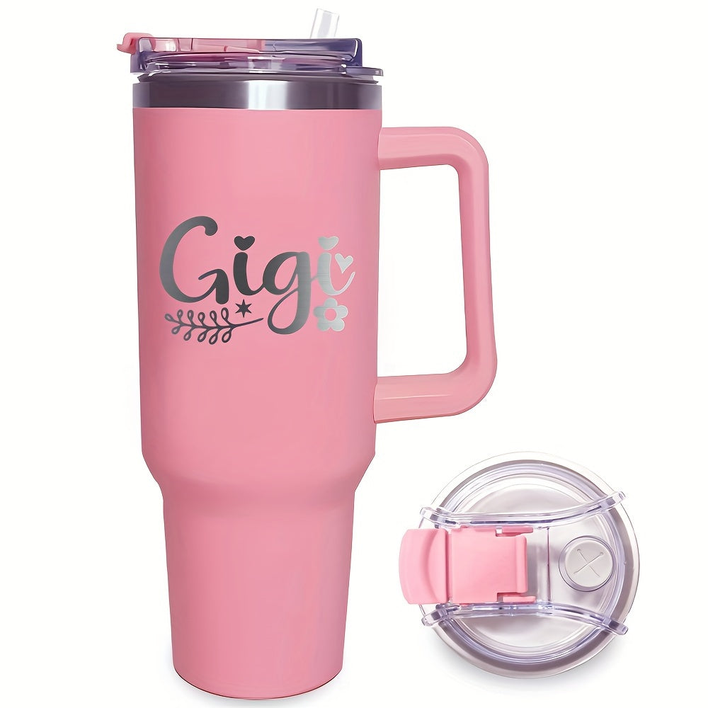 40oz GIGI Stainless Steel Travel Mug with Handle and Straw, Insulated Vacuum Tumbler, Reusable Hot and Cold Beverage Cup, Ideal for Grandkids, Parties, Halloween, Thanksgiving, Christmas, Birthdays - Black, White, Pink