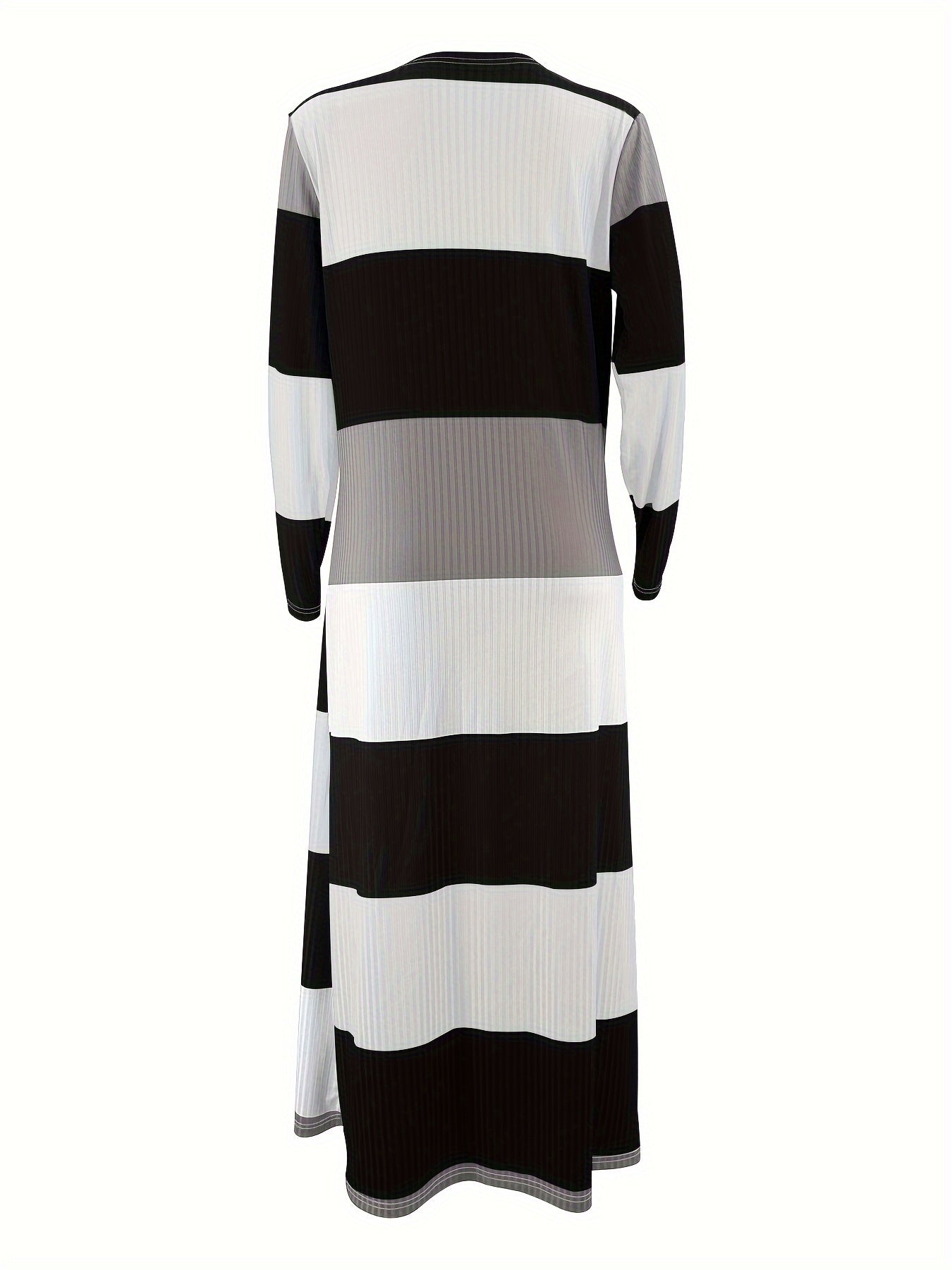 Plus Size - Plus Size Women'S Striped Tube Dress + Jacket Two-Piece Set - Black & White Stripes, Ribbed Fabric, Long Sleeve, Loose Fit, Stretchy Polyester Blend, Perfect for Spring & Fall