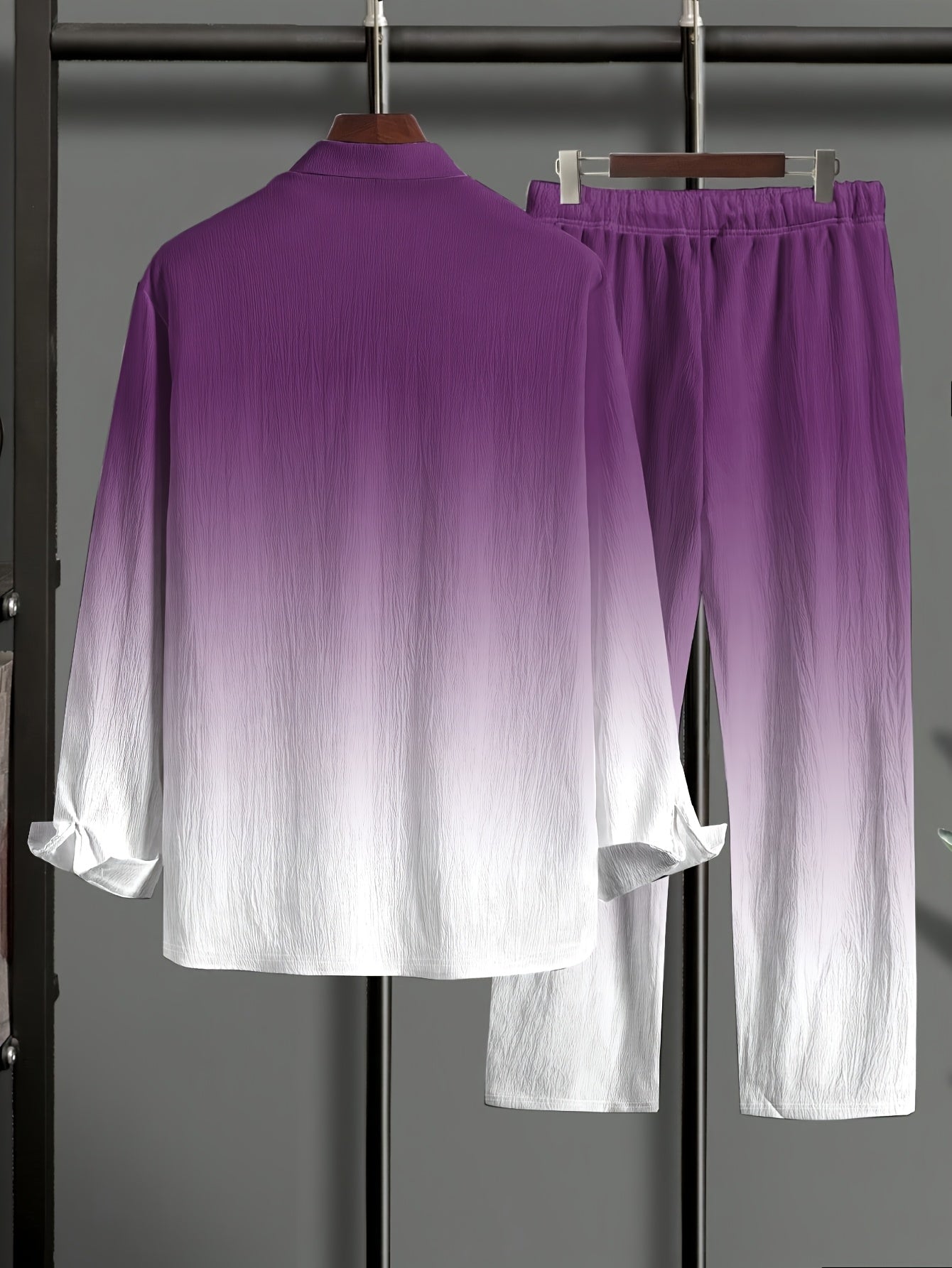 [Plus Size Suit Set] Men's Plus Size Suit - Stretch Long Sleeve Button-Up Shirt & Pants Set | Retro Geometric Check Pattern, V-Neck Lapel Design, Loose Fit for Casual & Formal Wear, Plus Size Blazers