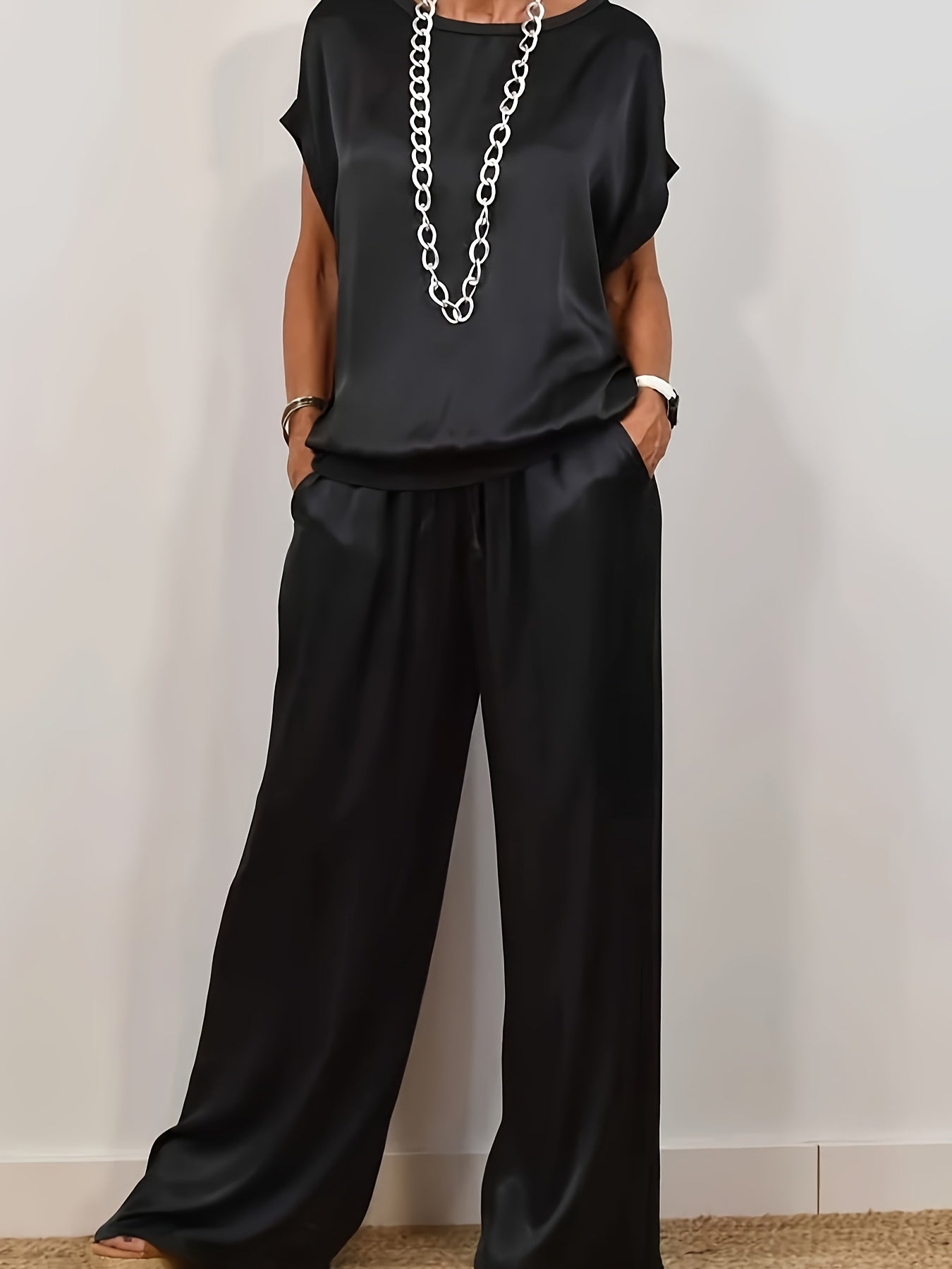 [Trendy Casual Set] Trendy Casual Set: Spring/Summer Loose Shirt & Wide Leg Pants