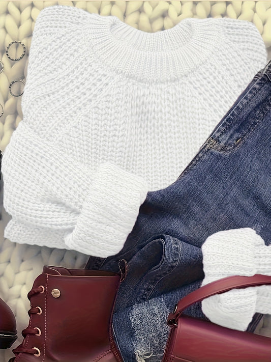 Women'S Elegant Long Sleeve Sweater - Soft Warm Winter Pullover with Round Neck, Chic Office to Party Outfit, All-Season Everyday & Formal Tops for Women