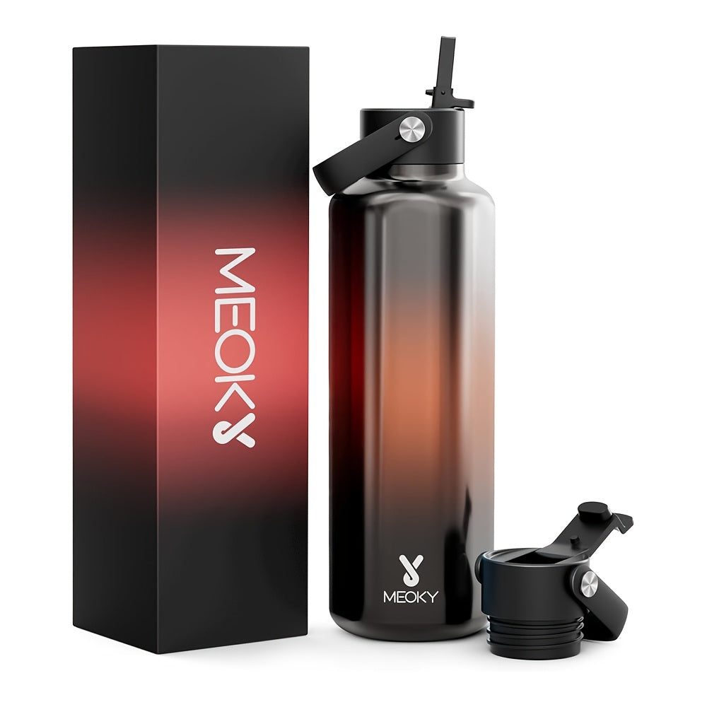 Meoky 24oz Stainless Steel Water Bottle, Hexagonal Insulated Leak-Proof with Spout, BPA-Free, Keeps Cold for 24 Hours, Portable for Sports, Fitness, Hiking, Car-Friendly Handle, Hand Wash Only, Ideal Gift for Thanksgiving & C