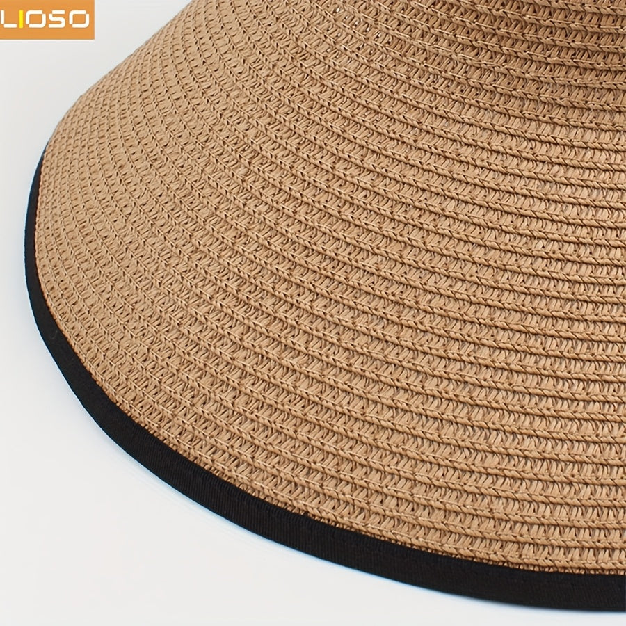 3pcs Women'S Beach Fashion Set, Sun Hat, Beach Hat, Beach Bag, Handbag, Earrings, Ear Jewelry, Women's, Suitable For Outdoor Beach Travel Scenarios.