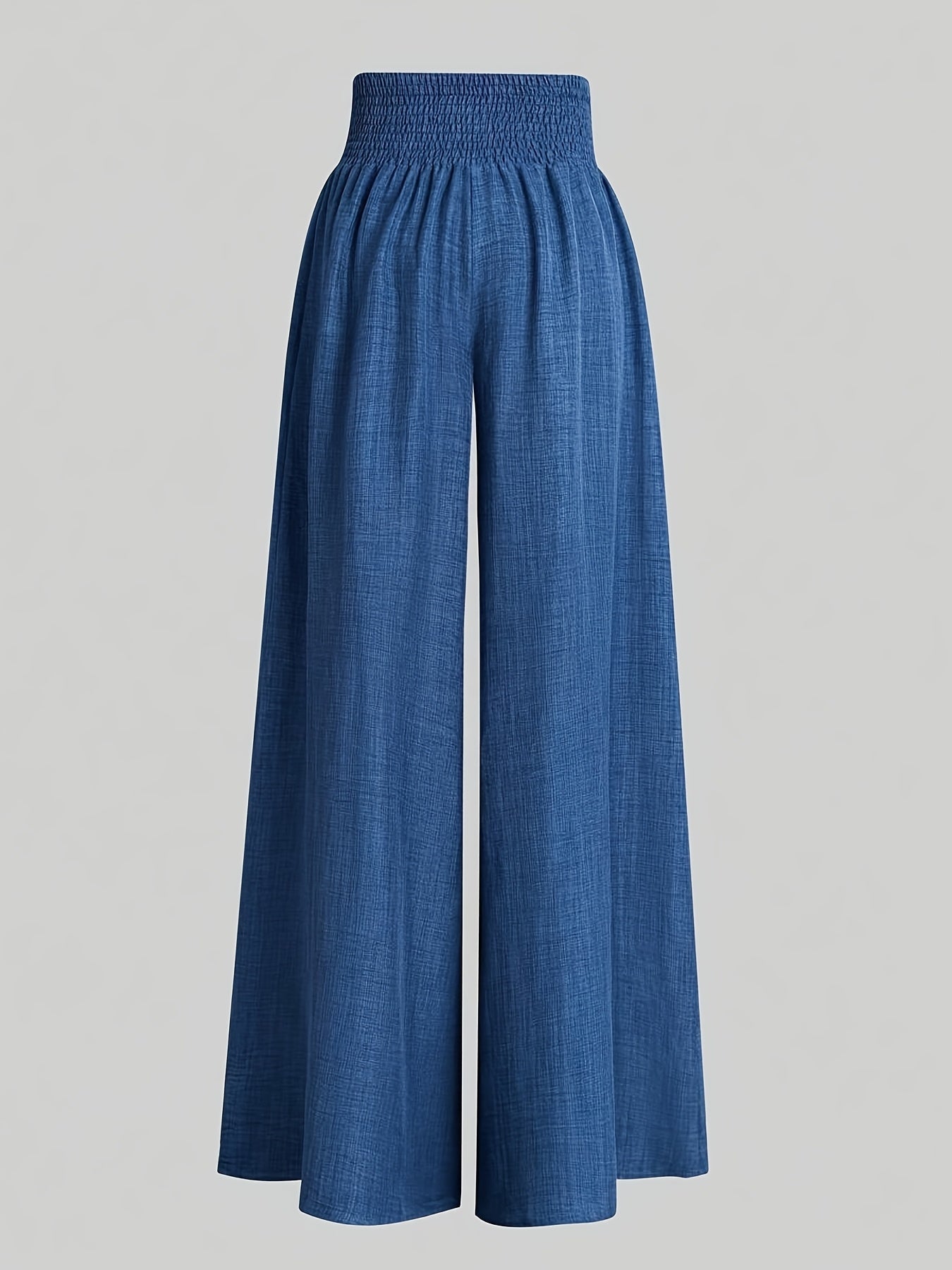 [Polyester Wide Leg Pants] Polyester Women's Wide Leg Pants, Elastic Waist, Loose Fit, Long Length | Solid Color, 100% Polyester, 200g/m², for Spring/Fall, Weekend Casual Wear
