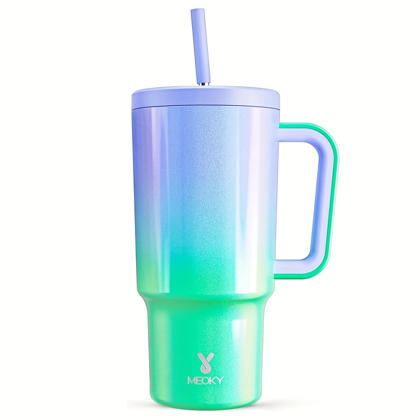 1pc Meoky 30oz Stainless Steel Tumbler with Handle, Lid & Straw - BPA-Free, Leak-Proof Insulated Travel Mug, Keeps Drinks Hot for 8 Hours, Cold for 24 Hours, Hand Wash Only