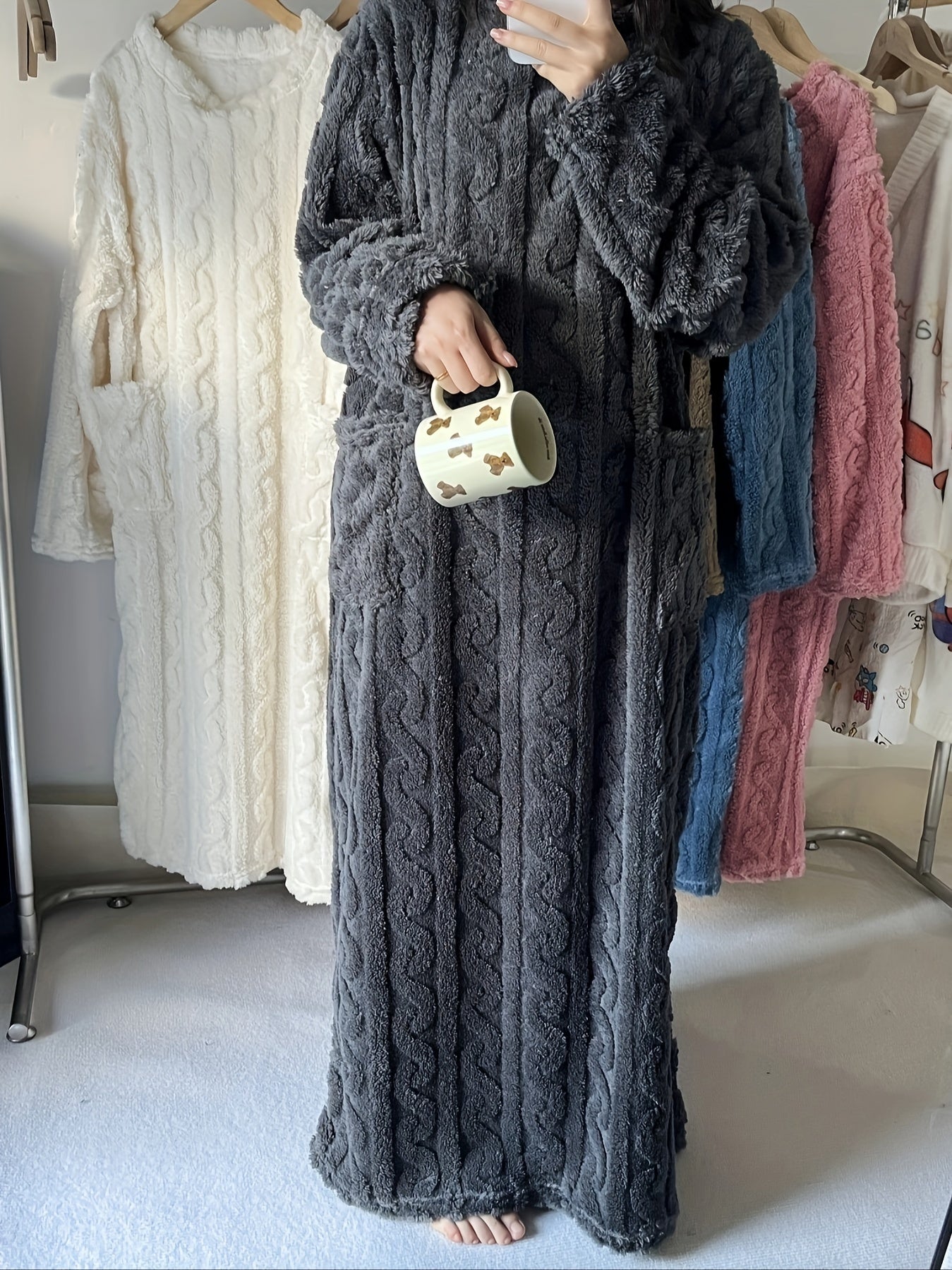 [Ultra-Soft Sleeprobe] Ultra-Soft Women's Heavy-Duty Coral Fleece Sleeprobe | Long Robe with Pockets, Non-Sheer Winter Nightgown for Cold Weather, Machine Washable Loungewear for Home, Spa, Lounge - Plush Robe, Cozy Home Atti