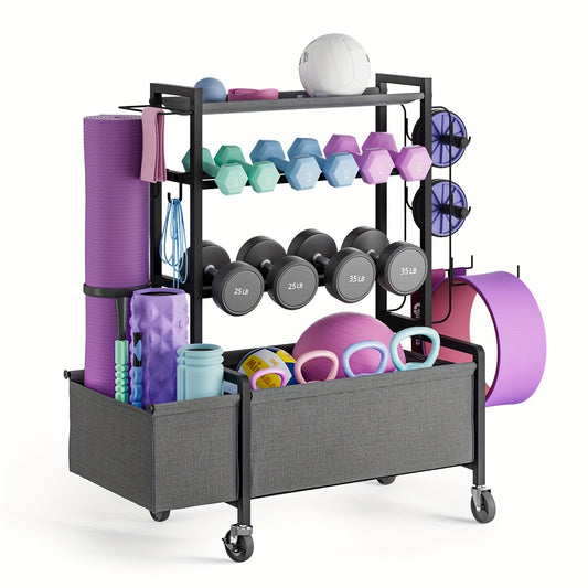 [Home Gym Storage For Dumbbells] Adjustable Dumbbell Rack, Weight Rack For Dumbbells, Home Gym Storage For Dumbbells Kettlebells Yoga Mat Ball, All In One Workout Equipment Organizer With Caster