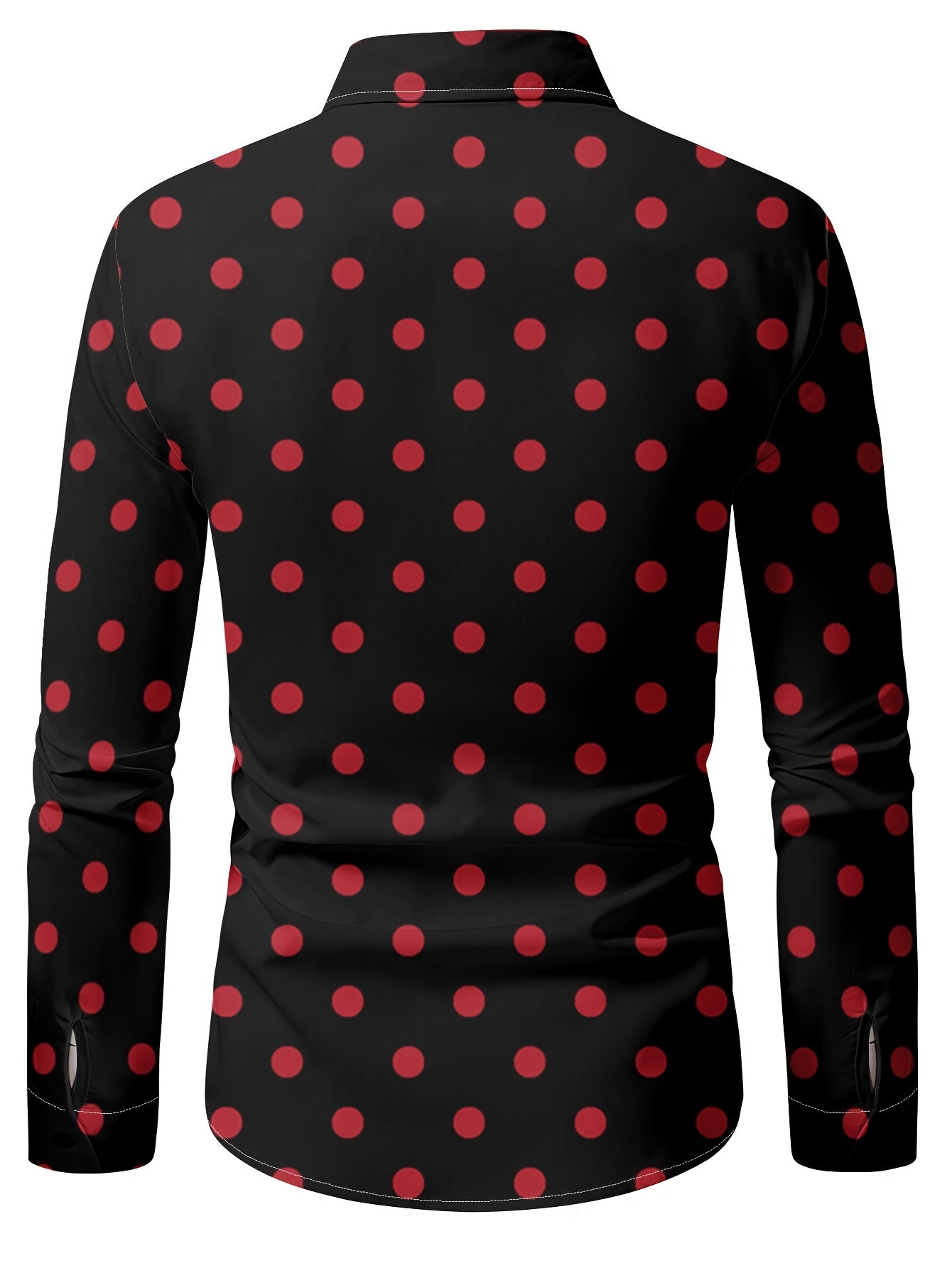 [Men's Casual Shirt] Men's Casual Shirt - Red & Black Polka Dot Print, Machine Washable Non-Elastic Fabric, Classic Button Front, Regular Fit Long Sleeve for Spring/Autumn Outdoor & Casual Wear, Seasonal Fashion, Straight Sle