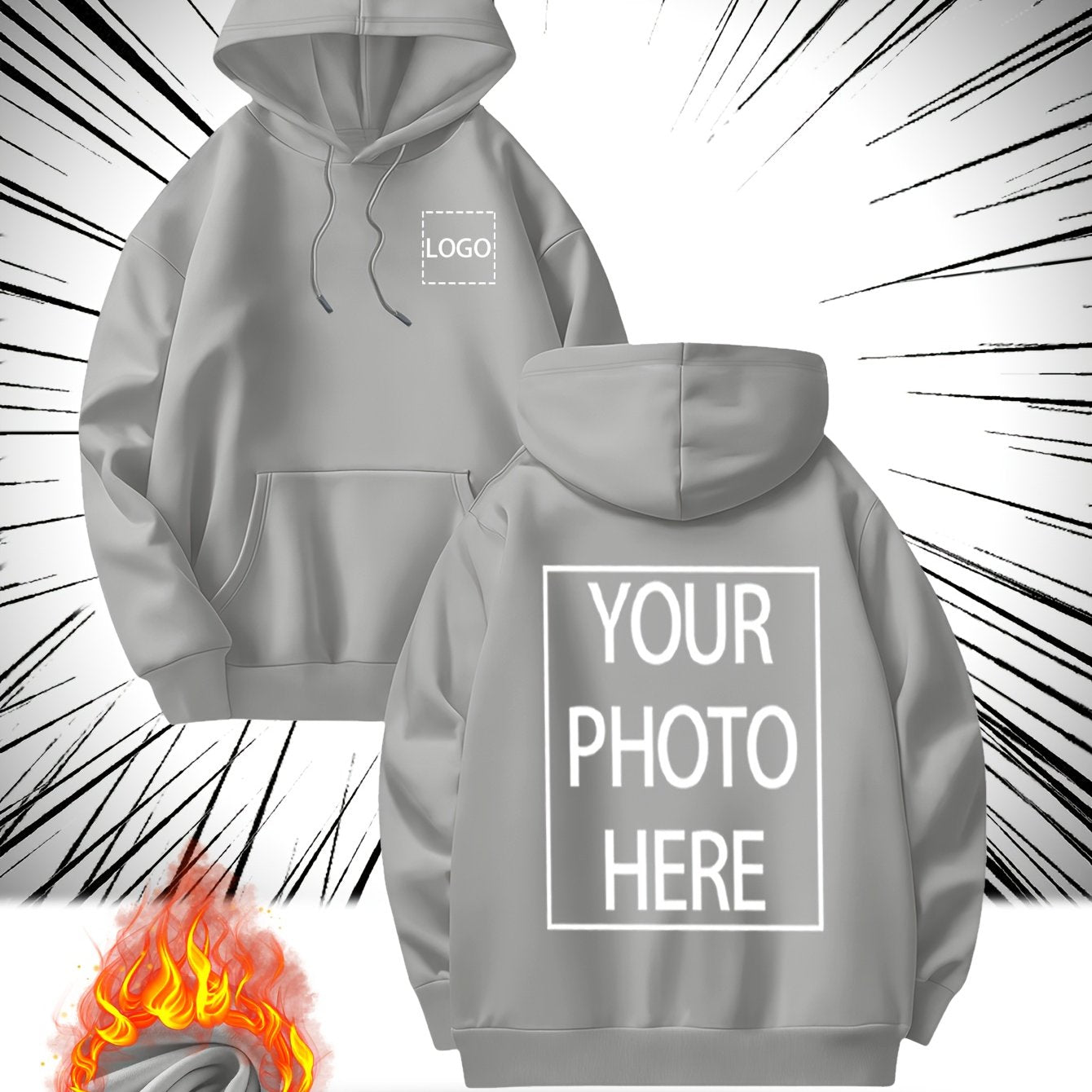 Customizable Men's Hoodie - Personalized Photo/Text Front & Back, Navy Blue with White Lettering, All-Season Comfort Fit, Casual Sporty Design for Halloween Christmas Gifts, Personalized Gift, Durable Casualwear