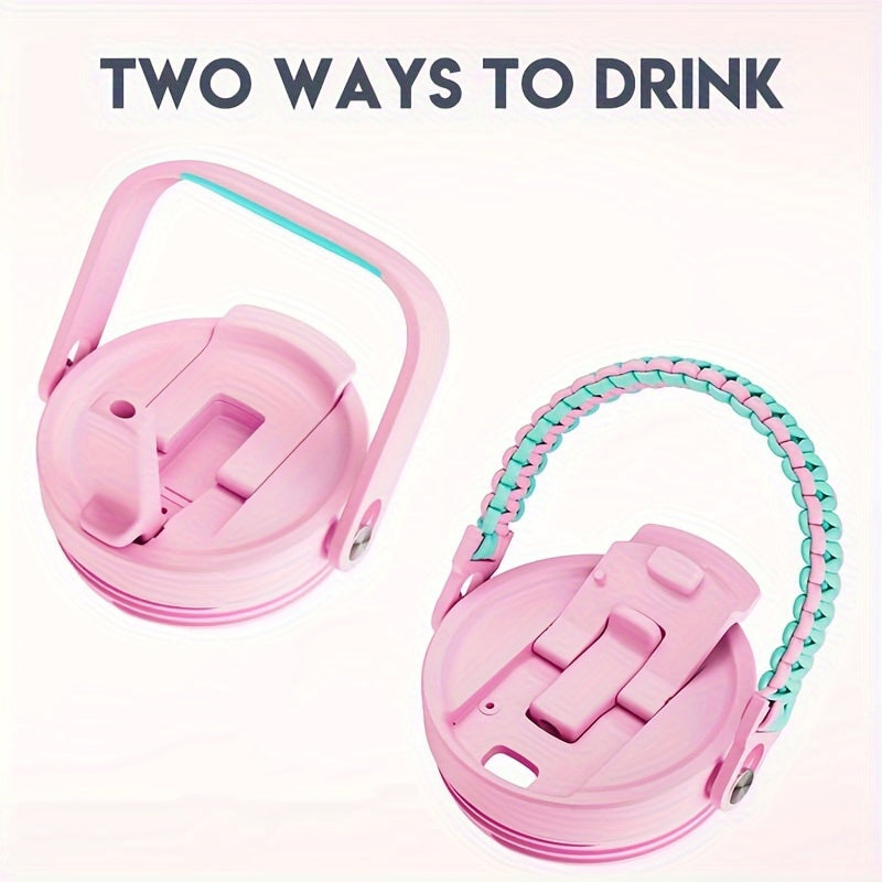 1pc 40oz Insulated Stainless Steel Tumbler With Handle - Leak-Proof, Keeps Cold For 24 Hours, Fits Car Cup Holder - Reusable, Round, Multipurpose Travel Mug With Lid And Straw