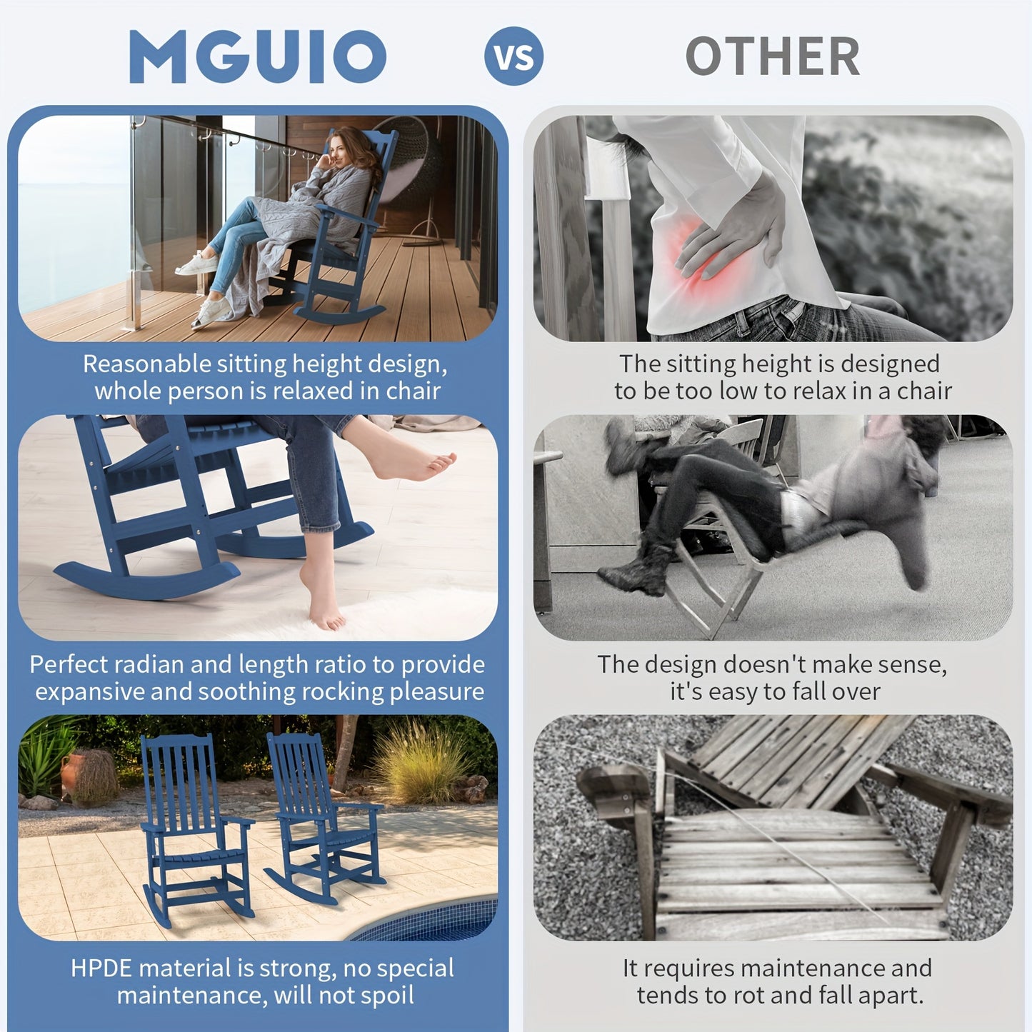 Patio Rocking Chair Set of 2 or Set of 4, Oversized Rocker Chair for Adult, All Weather Rocking Chair Outdoor, High Back Porch Rocker, Rocking Chairs for Garden, Backyard