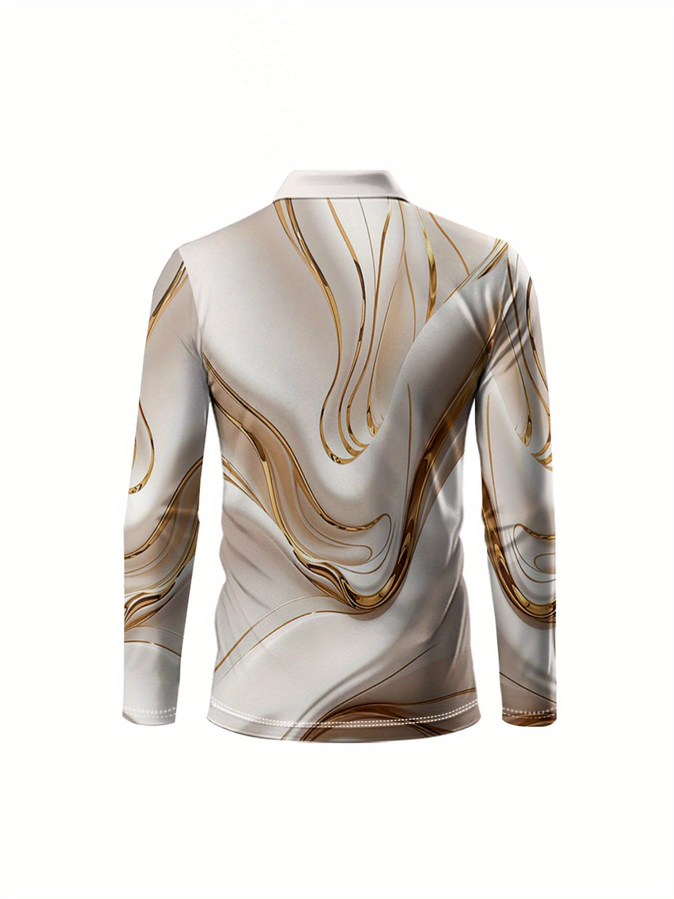 Men'S Elegant Marble Pattern Shirt - Lightweight Breathable Long Sleeve Formal & Casual Shirt, Black & Golden Swirls, Regular Fit for Office, Parties, Golf - All-Season Business & Everyday Attire for Men & Teens, Marble Print
