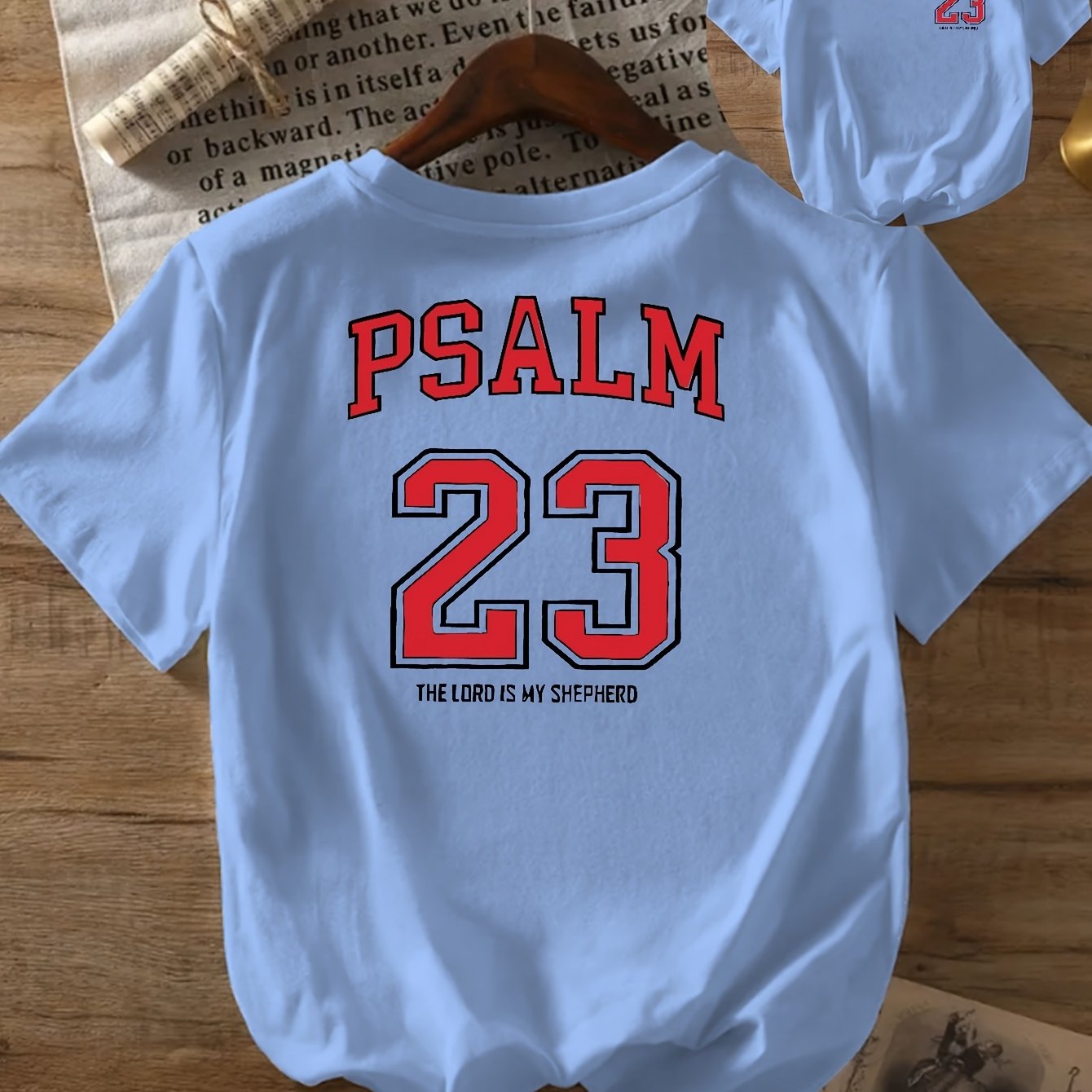 Black with Red Lettering Psalm 23:5 Print Women's Casual T-Shirt - Comfortable Crew Neck, Short Sleeve, Classic Summer Top for Casual Attire, Faith Inspired Apparel | Durable Casual wear, Ladies T Shirts