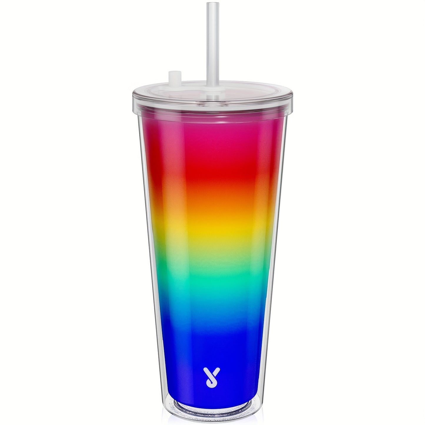 Meoky 24oz Double Wall Rainbow Color Changing Cup with Lid & Straw - BPA-Free, Lightweight, Reusable Plastic Tumbler for Iced Coffee, Parties, Pool Days - Add Cold Liquid Below 67°F to Reveal Magical Rainbow Colors
